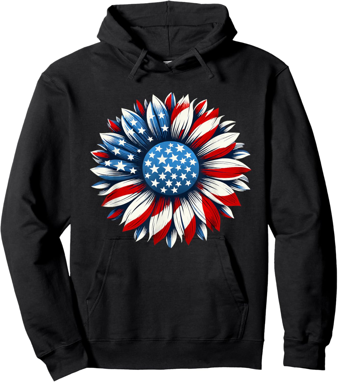 Sunflower American Flag 4th of July Men Women Hoodie - Hoodie | Black