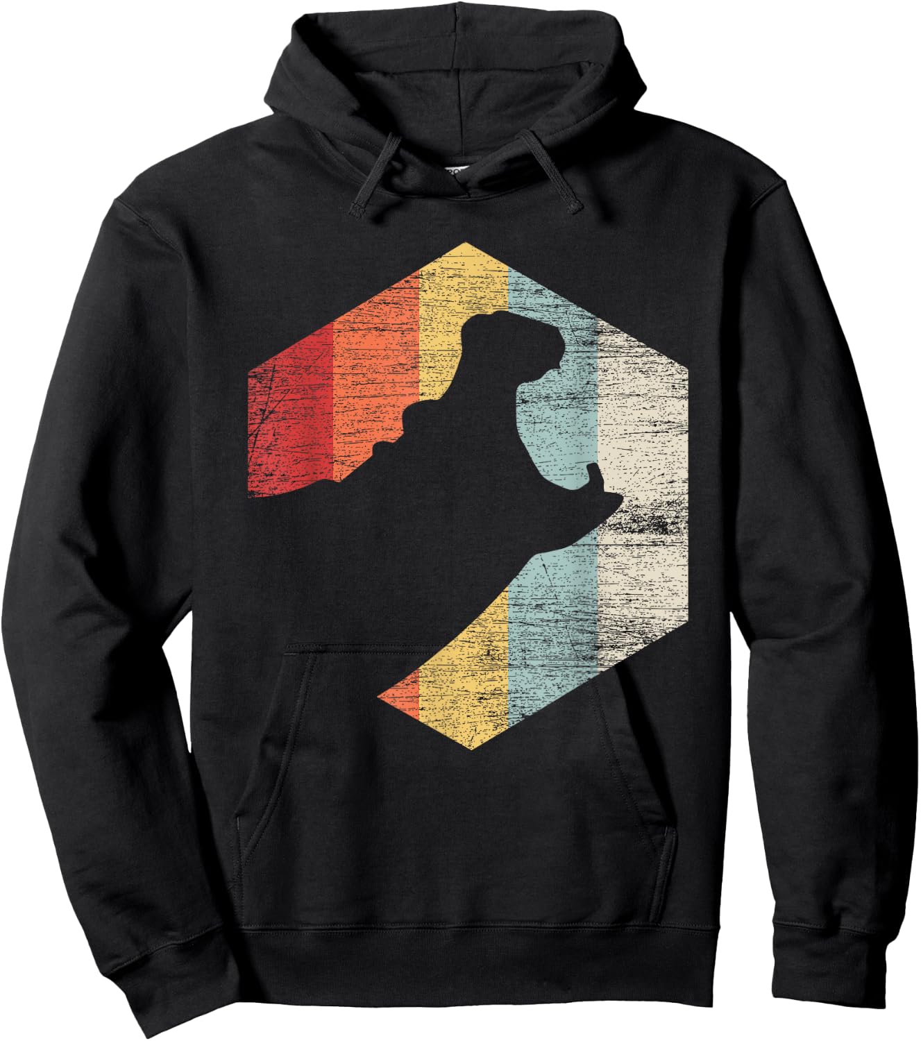 Retro Hippo - Black, Small, Classic Fit, Short Sleeve, Cotton 60% Polyester 40%, Adult, All Seasons, Animal Lovers, Hippo Enthusiasts, Birthday Gift Hoodie - Hoodie | Black