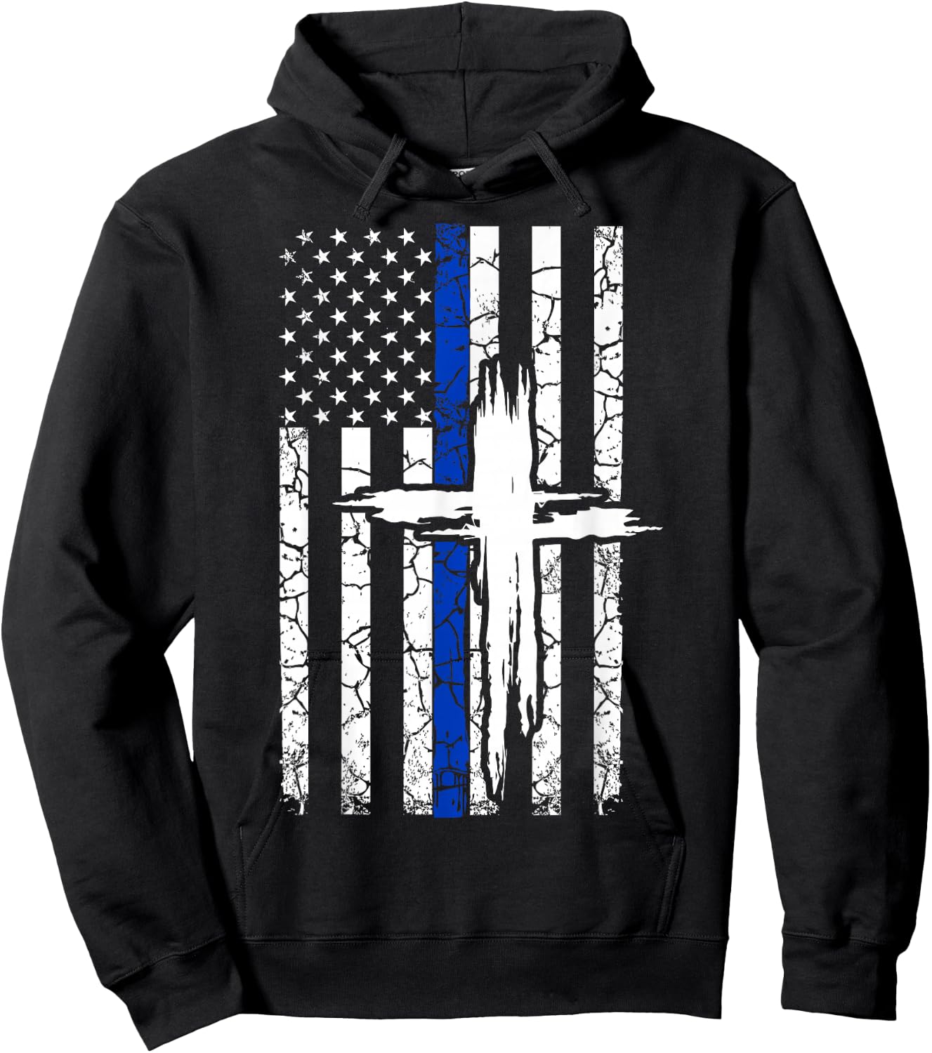 Thin Blue Line T Shirt with a Cross for Policemen & Families Hoodie - Hoodie | Black
