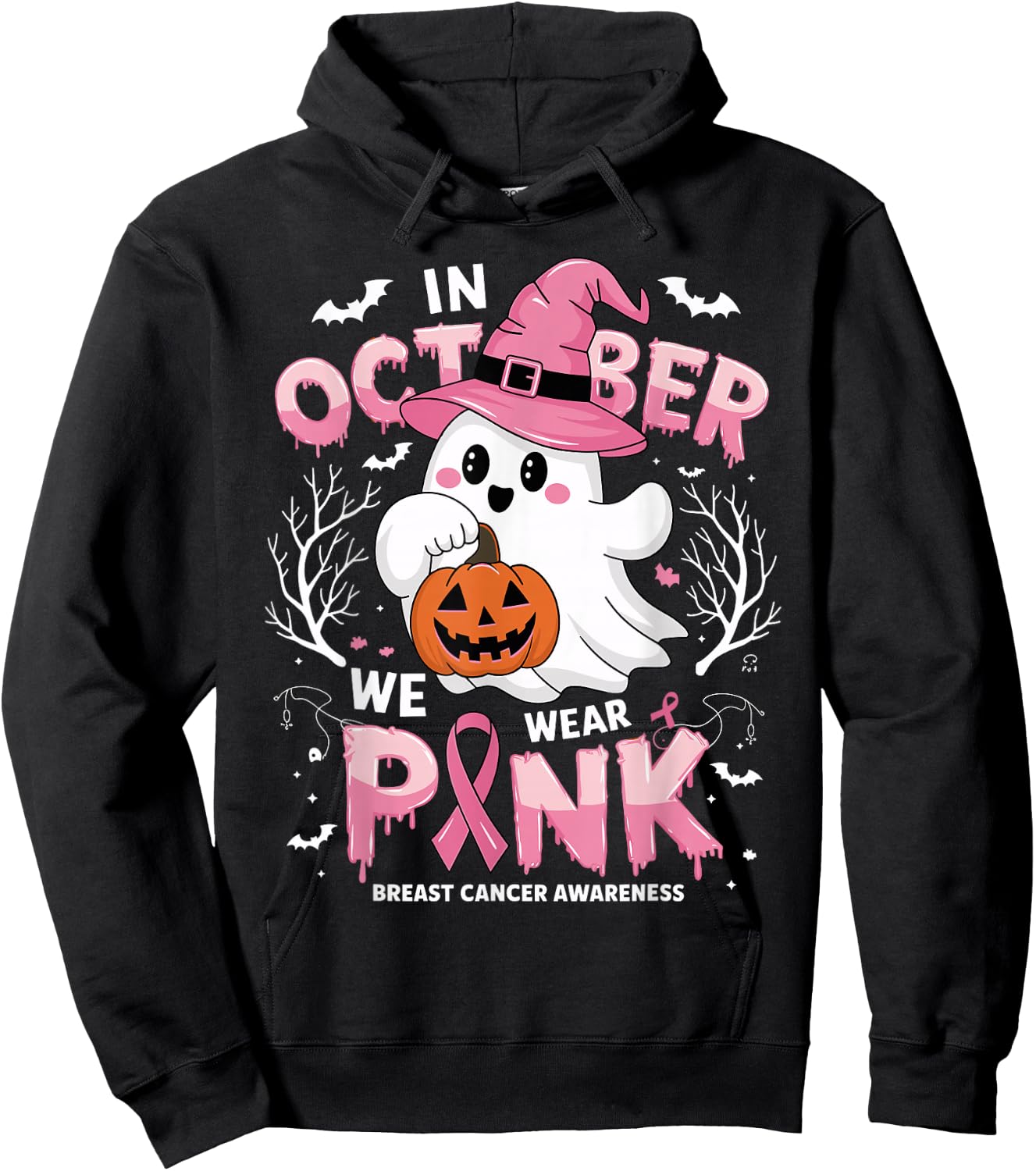 In October We Wear Pink shirt Ghost Breast Cancer Awareness Hoodie - Hoodie | Black