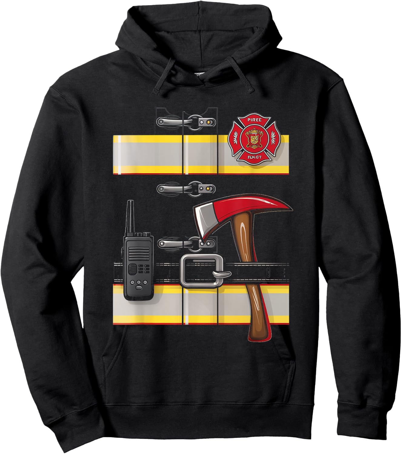 Firefighter Costume Fireman Uniform Axe Radio Halloween Hoodie - Hoodie | Black