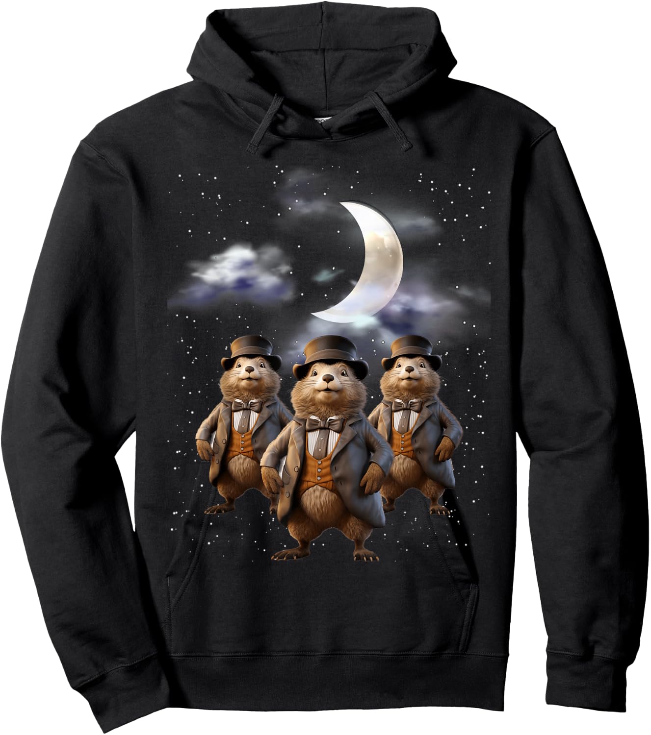 Funny Three Groundhog Moon 3 Groundhog Head Groundhog Day Hoodie - Hoodie | Black