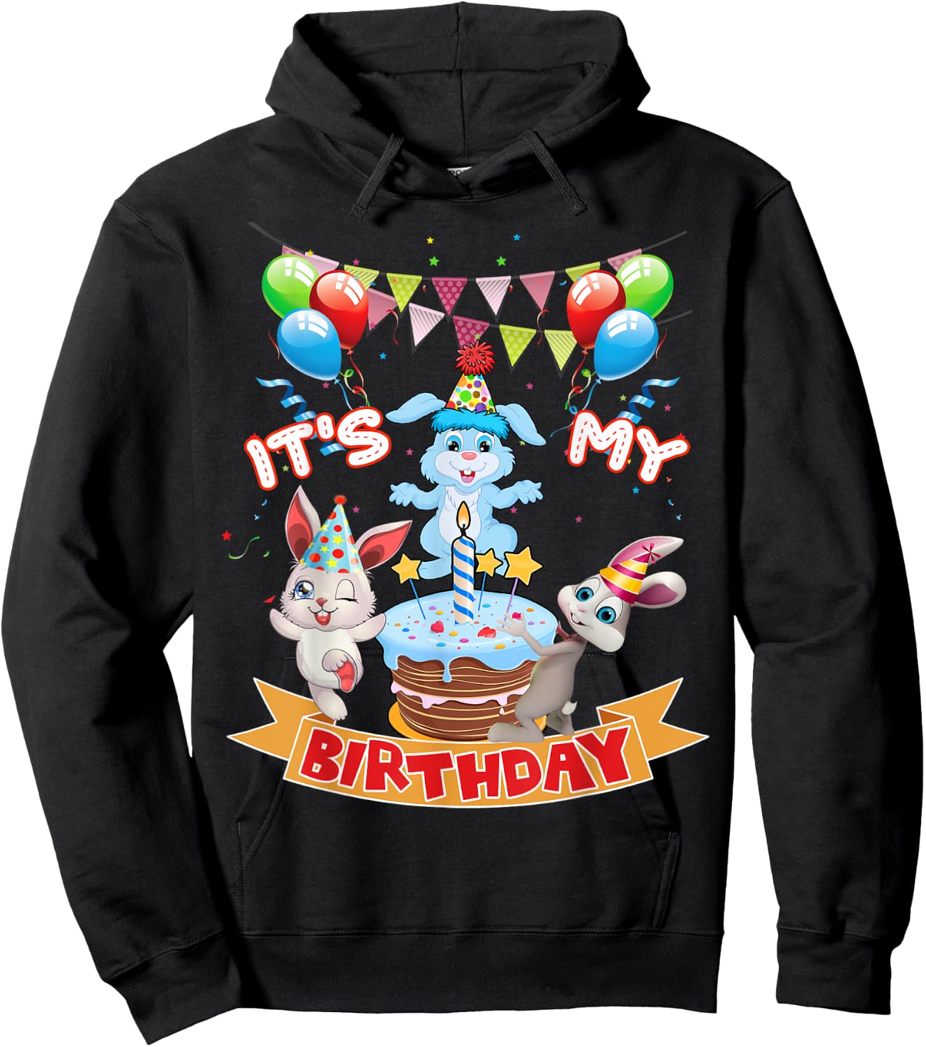 Cute It's My Birthday Bunny Rabbit Party Day Girls and Boys Hoodie - Hoodie | Black