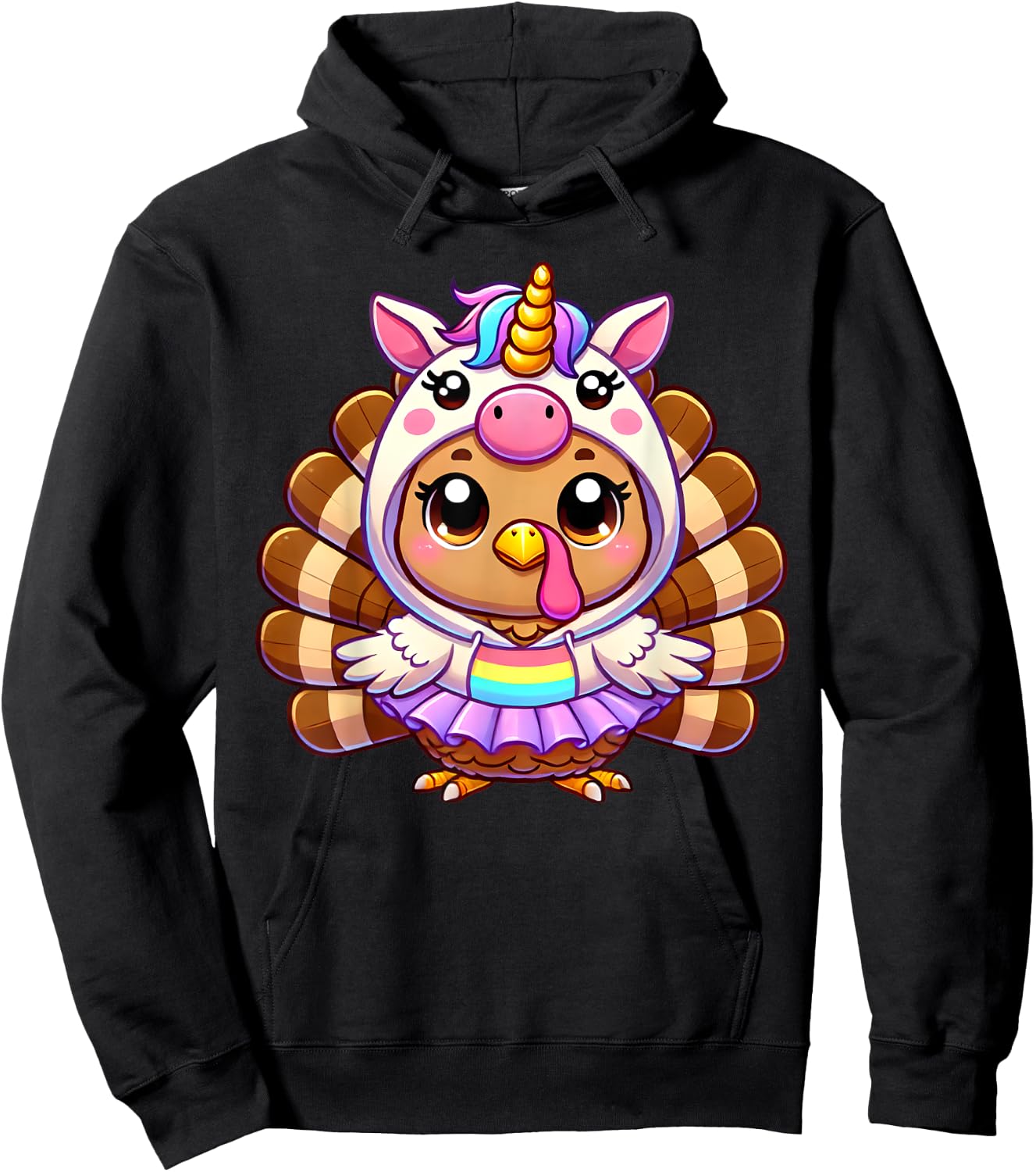 Happy Thanksgiving Kids Girls Women Mom Toddler Thanksgiving Turkey In Unicorn Disguise Hoodie - Hoodie | Black