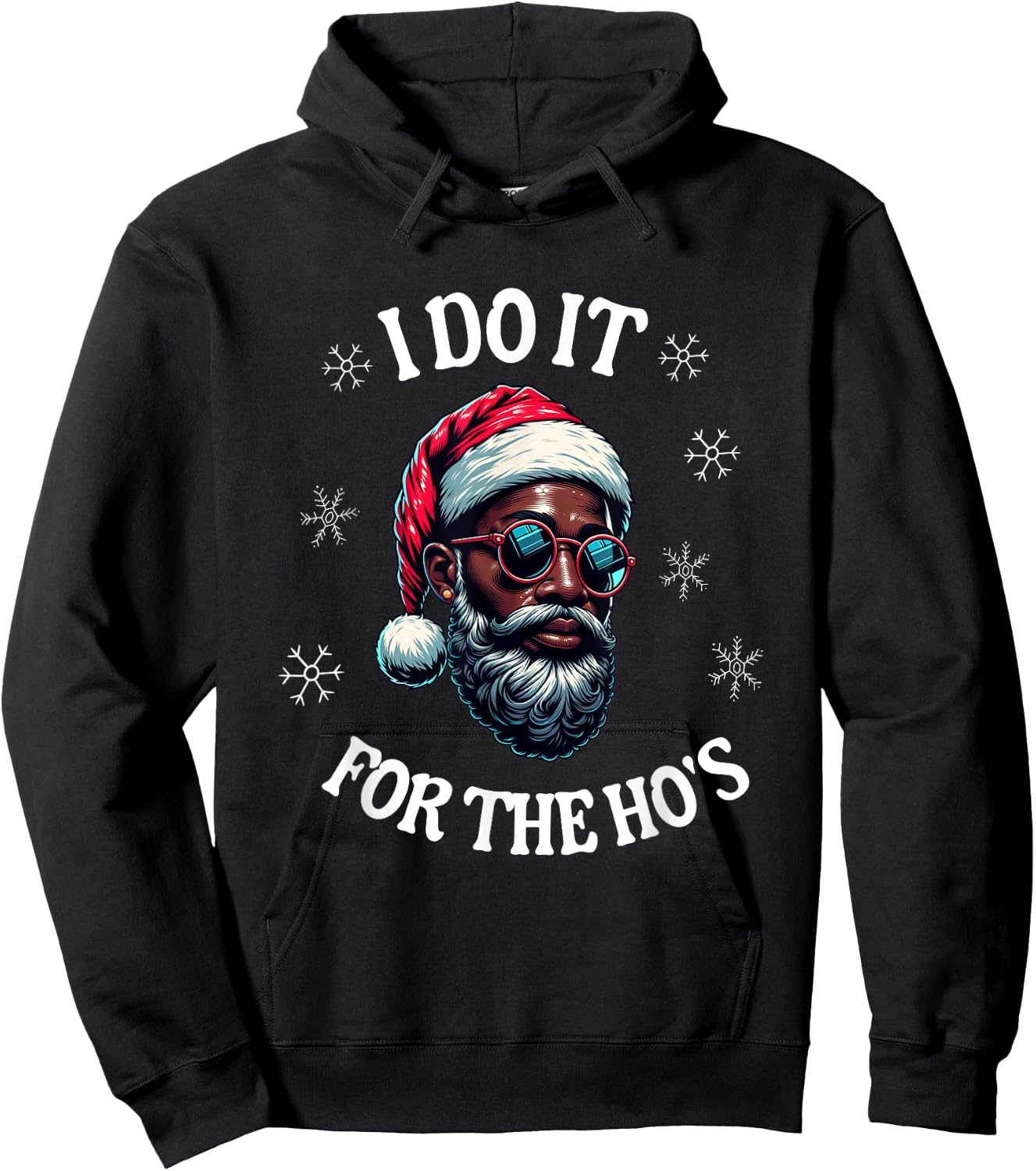 I Do It For The Hos African American Santa Black Christmas Hoodie - Hoodie | Black