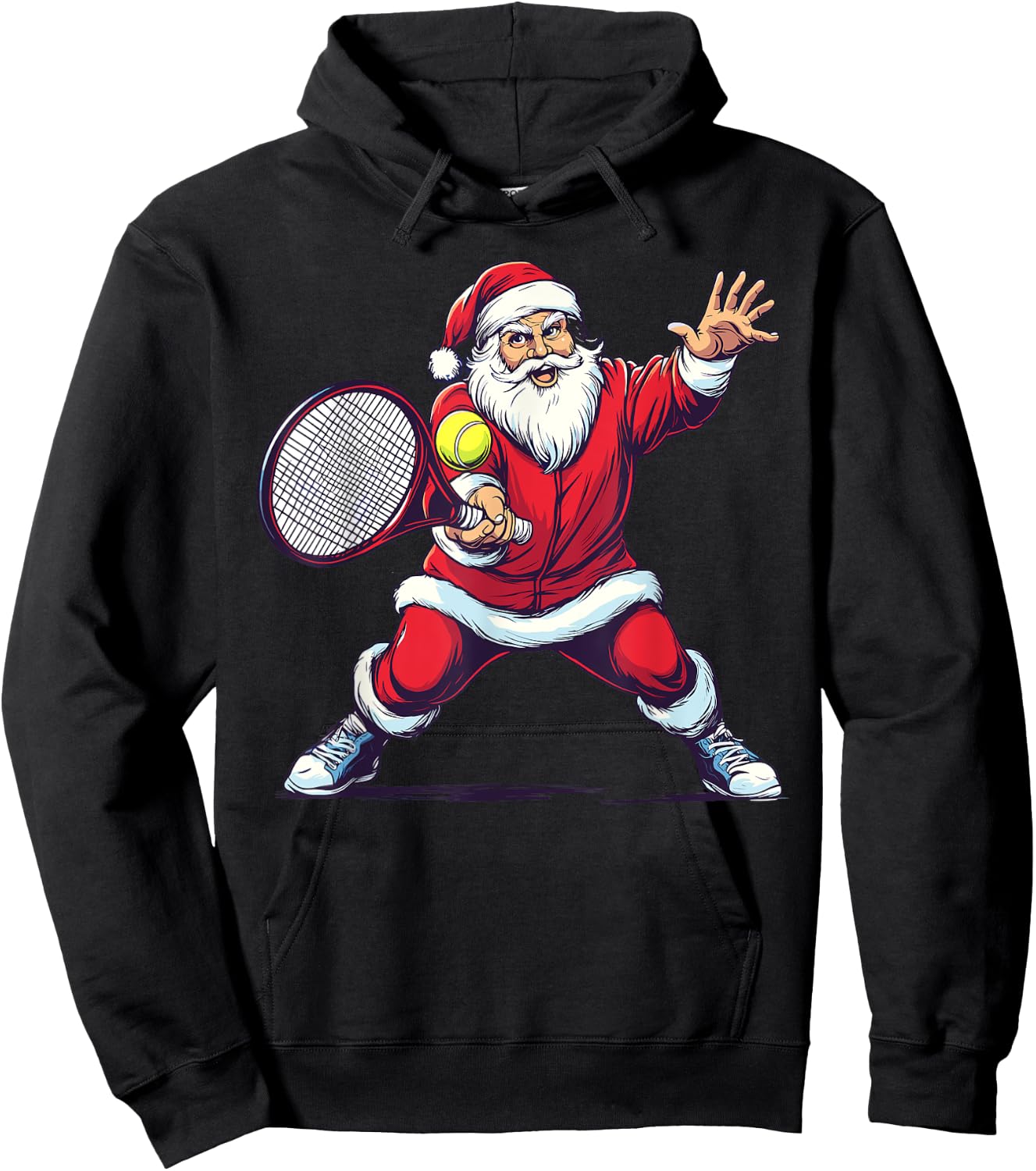 Funny Tennis Player Christmas Pajama Santa Playing Tennis Hoodie - Hoodie | Black