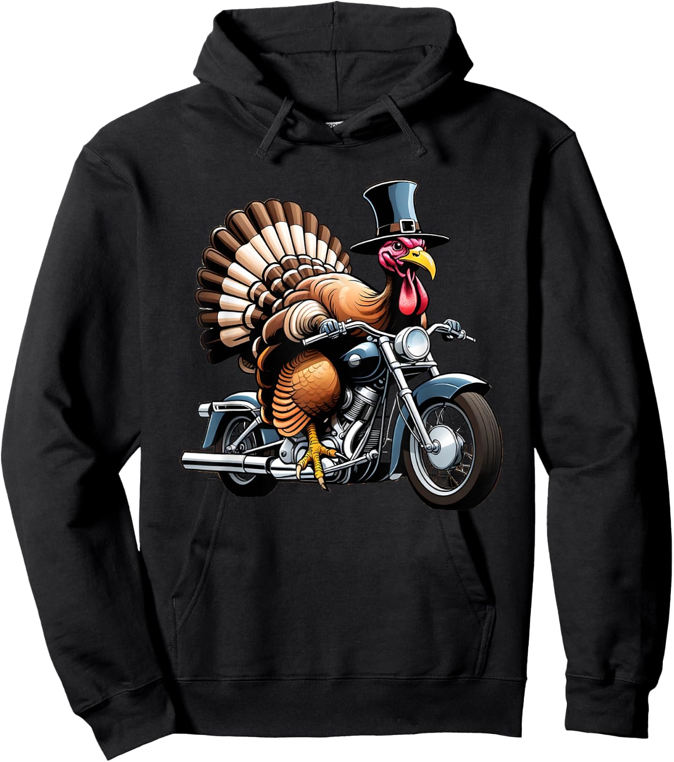 Thanksgiving Turkey on A Motorcycle Hoodie - Hoodie | Black