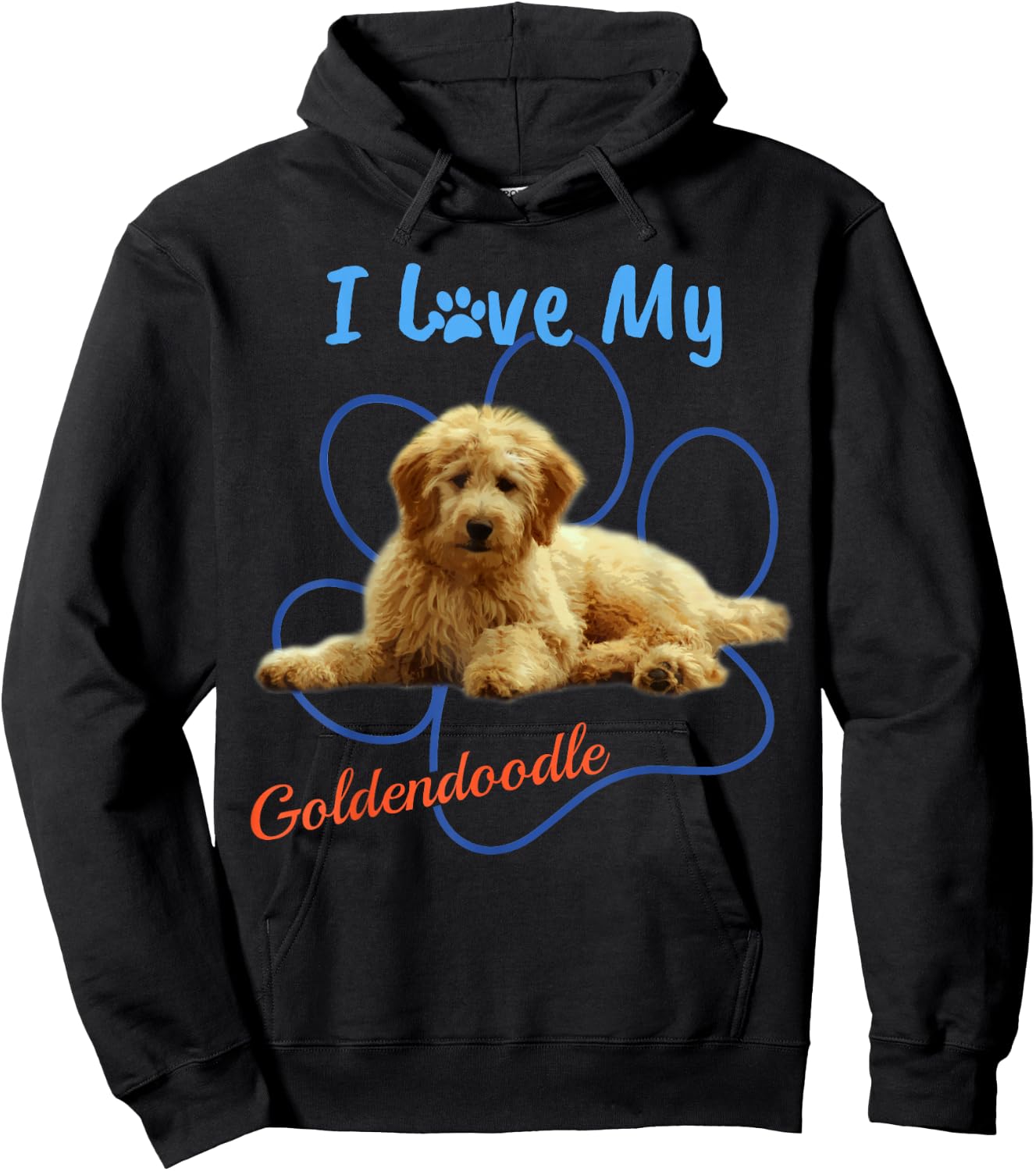 I Love My Goldendoodle Best Dog Lover Paw Print ! Women Girls Kids Hoodie - Hoodie | Black