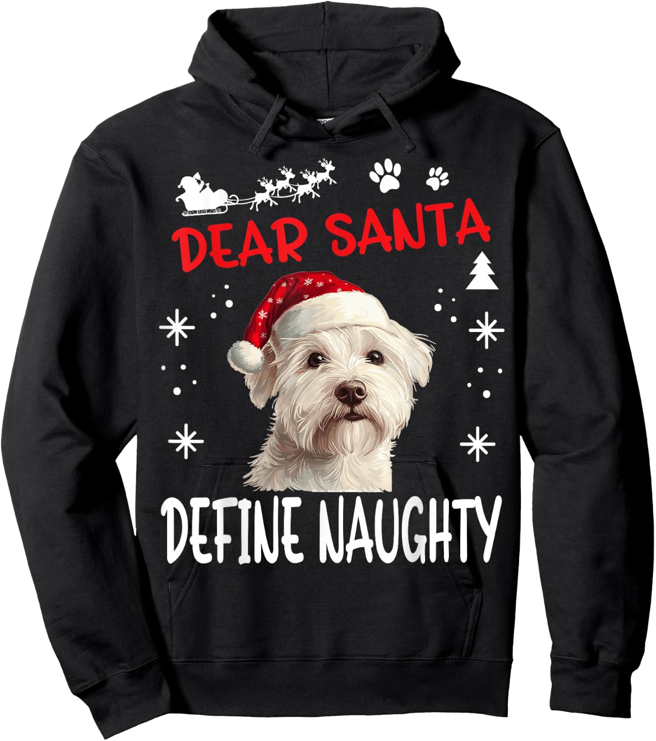 Cute West Highland White Terrier Dog Christmas Dear Santa Women Kids Hoodie - Hoodie | Black