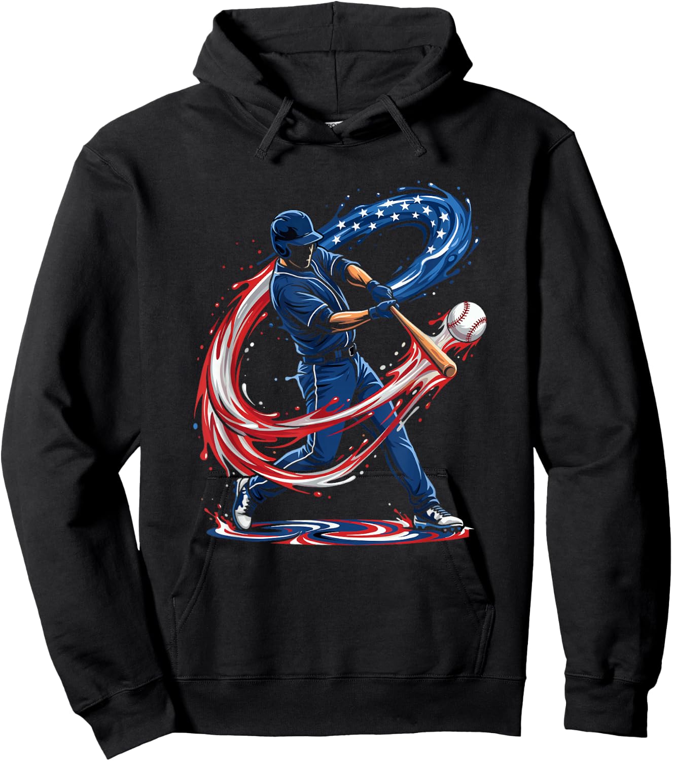 Baseball Drip 4th of July Patriotic US Flag Baseball Hoodie - Hoodie | Black