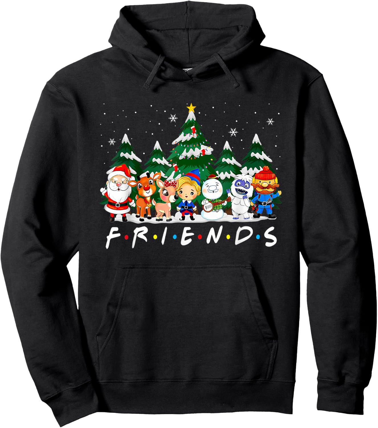 Christmas Friends Santa Rudolph Snowman Xmas Family Pajamas Hoodie - Hoodie | Black