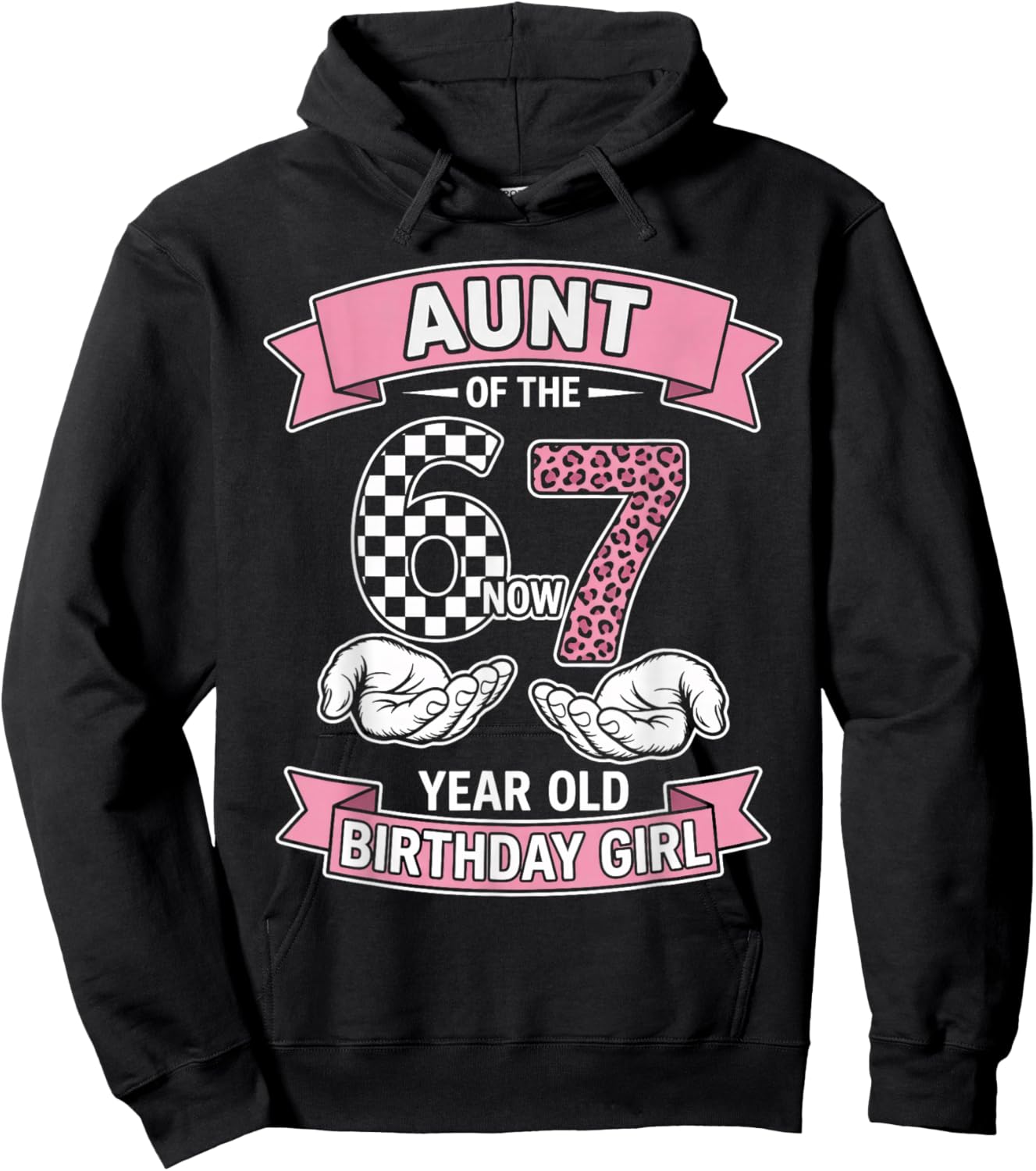 Aunt 67 Birthday 7 Years Old Ribbon Leopard Family Matching Hoodie - Hoodie | Black