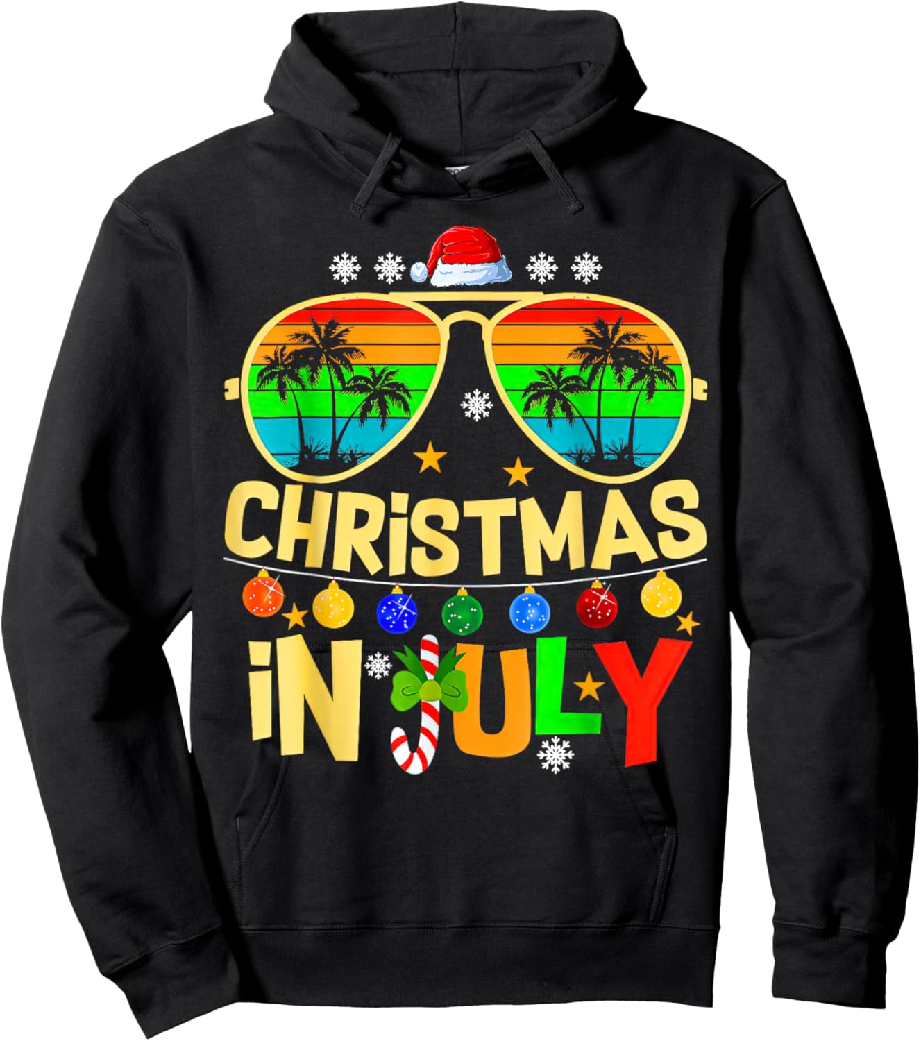 Santa Claus Sunglasses Beach Christmas in July Hoodie - Hoodie | Black