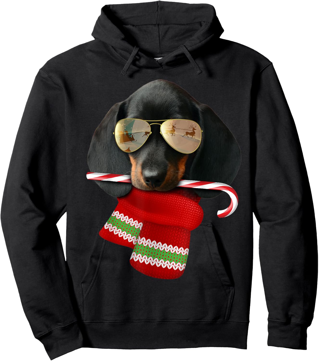 Dachshund shirt Cute Christmas Gift Dog Lovers Sunglasses Women Kids Hoodie - Hoodie | Black
