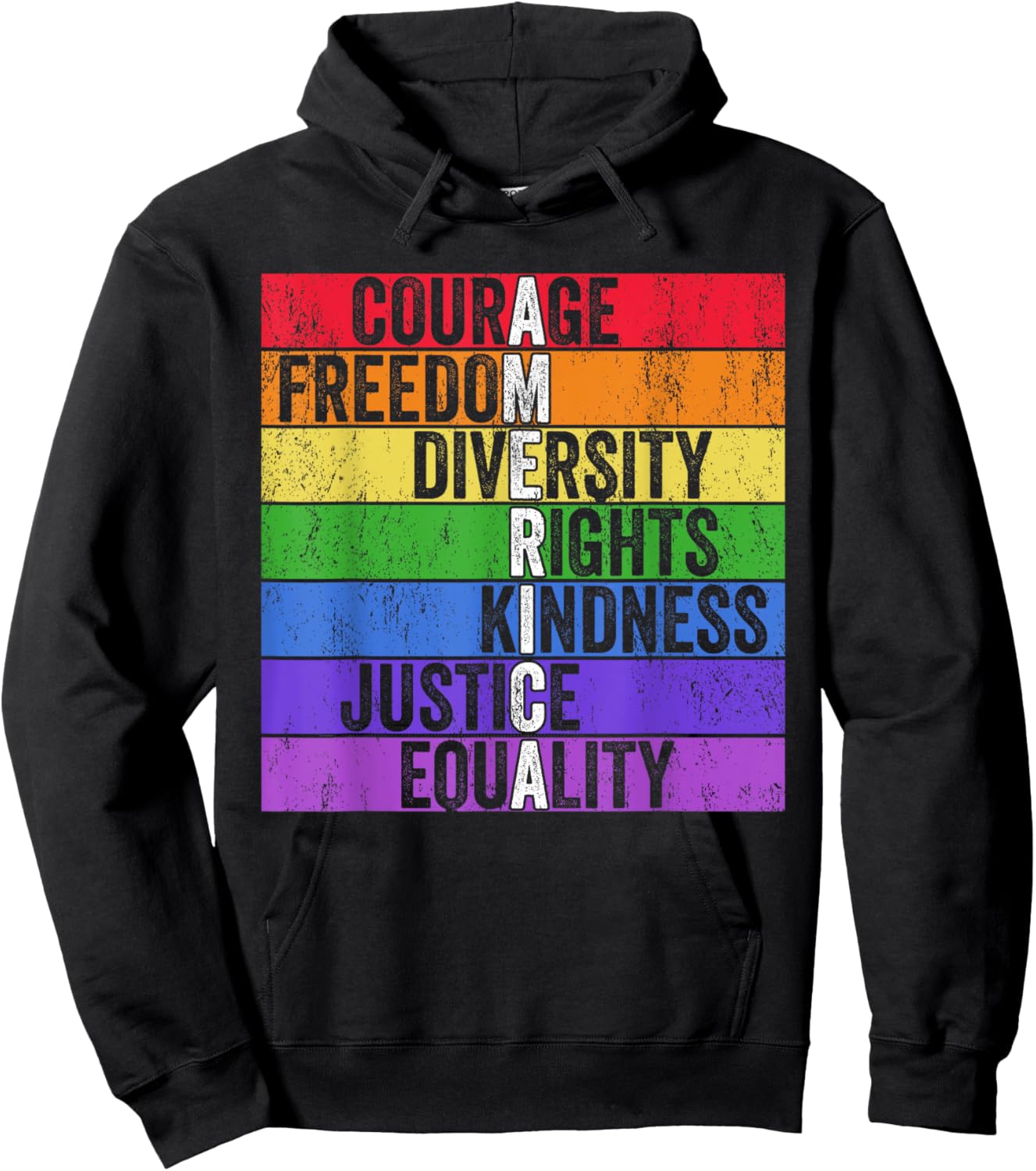 Courage Freedom Diversity Rights Kindness Justice Equality Hoodie - Hoodie | Black
