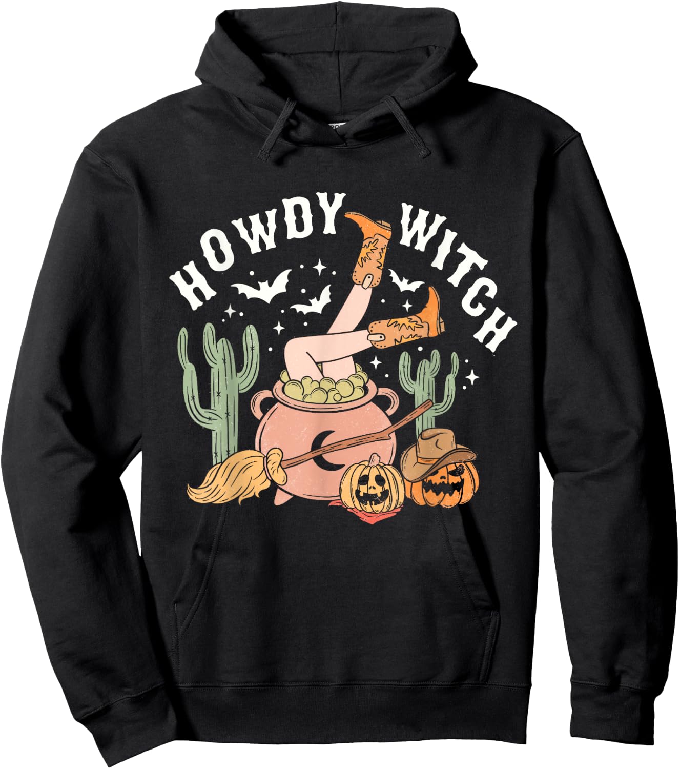 Retro Howdy Witch Western Halloween Pumpkin Cowgirl Outfits Hoodie - Hoodie | Black