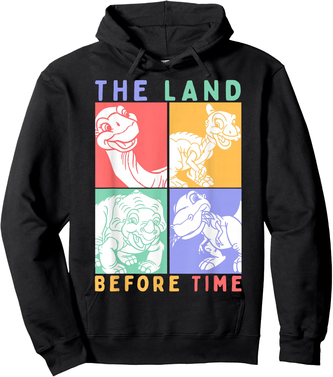 Land Before Time Pastel Stacked Dinosaur Boxes Hoodie - Hoodie | Black