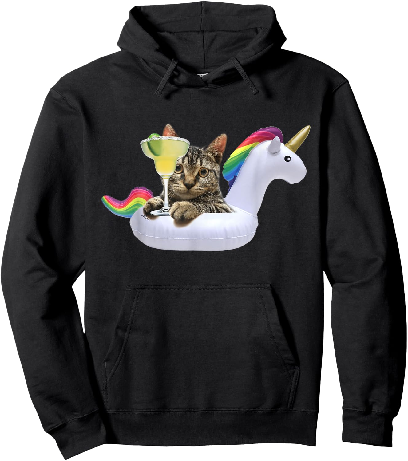 Summer Kitty With Margarita Unicorn Float Funny Cat Men Women Hoodie - Hoodie | Black