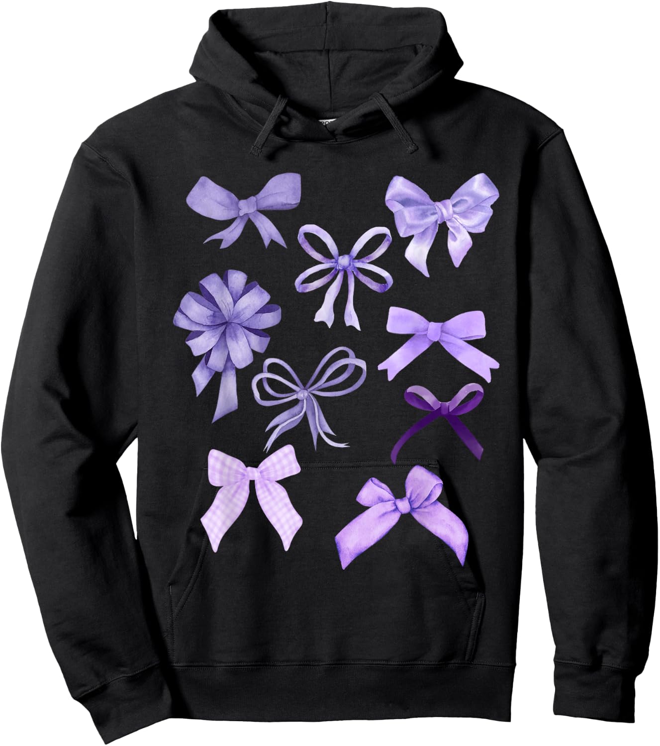 Cute Purple Bows Trendy Bows Aesthetic Purple Ribbon Hoodie - Hoodie | Black