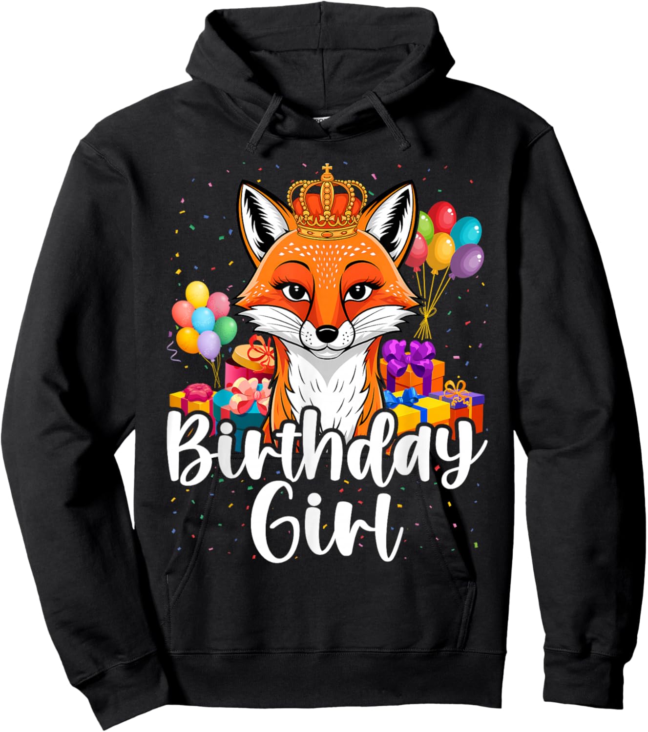 Birthday Girl Party Animal Cool Cute Fox Hoodie - Hoodie | Black