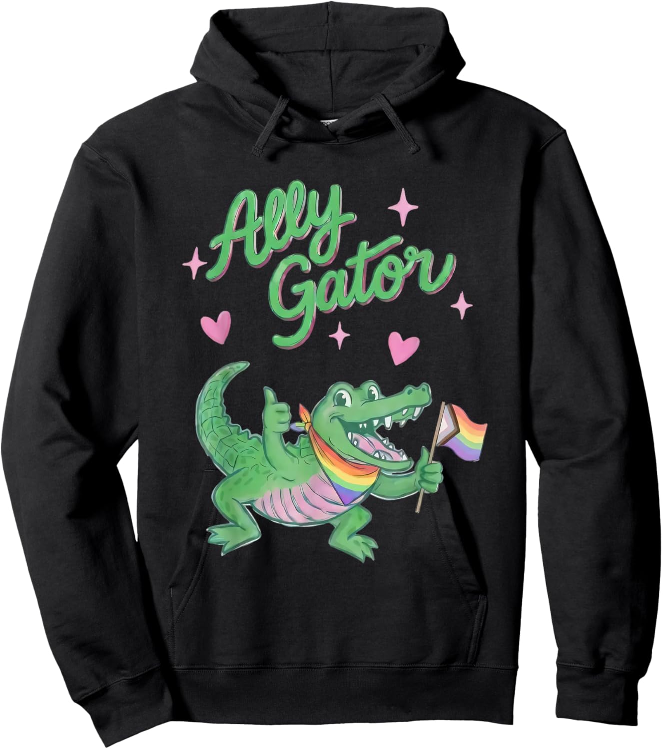 Pride Month 2026 Ally Gator Gift LGBTQ Ally Pride Flag Hoodie - Hoodie | Black