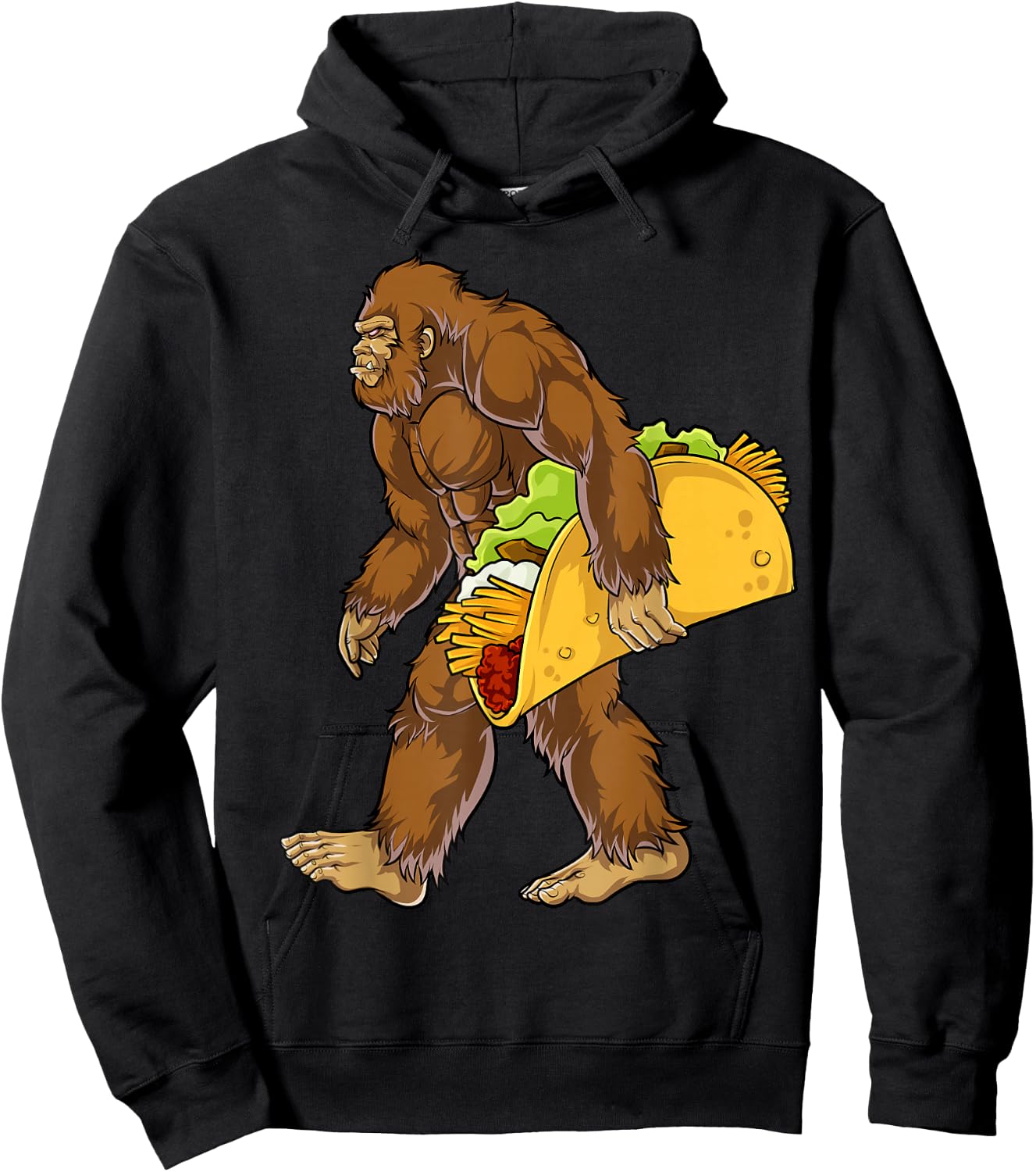 Bigfoot Carrying Taco Funny Cinco de Mayo Boys Men Sasquatch Hoodie - Hoodie | Black