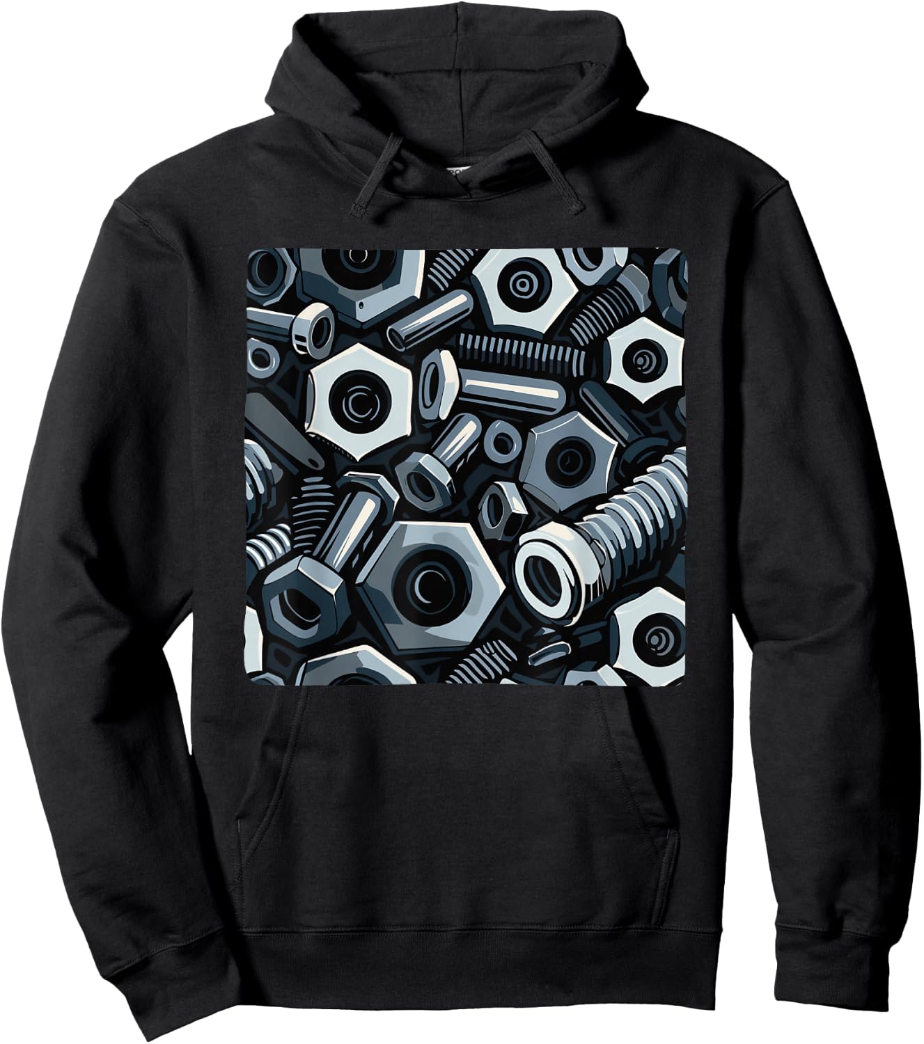 Cool Nut and Bolt Pattern Outfit Hoodie - Hoodie | Black