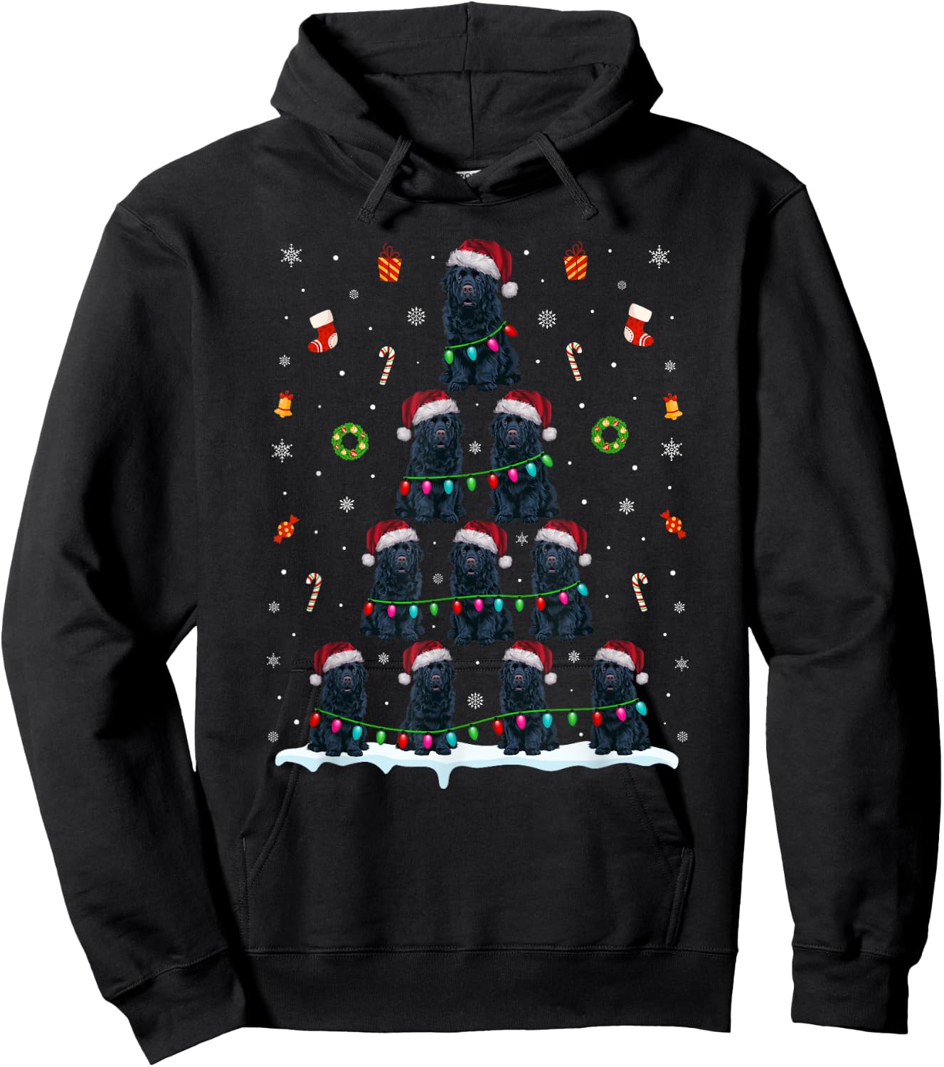 Newfoundland Dog Christmas Tree Lights Women Dog Hoodie - Hoodie | Black