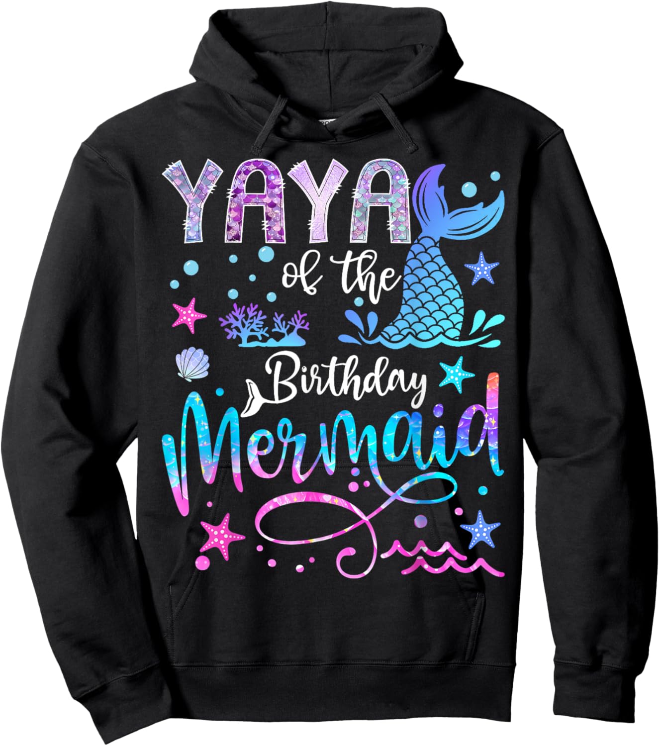 Yaya of The Birthday Mermaid Funny 1St Birthday Girl Hoodie - Hoodie | Black