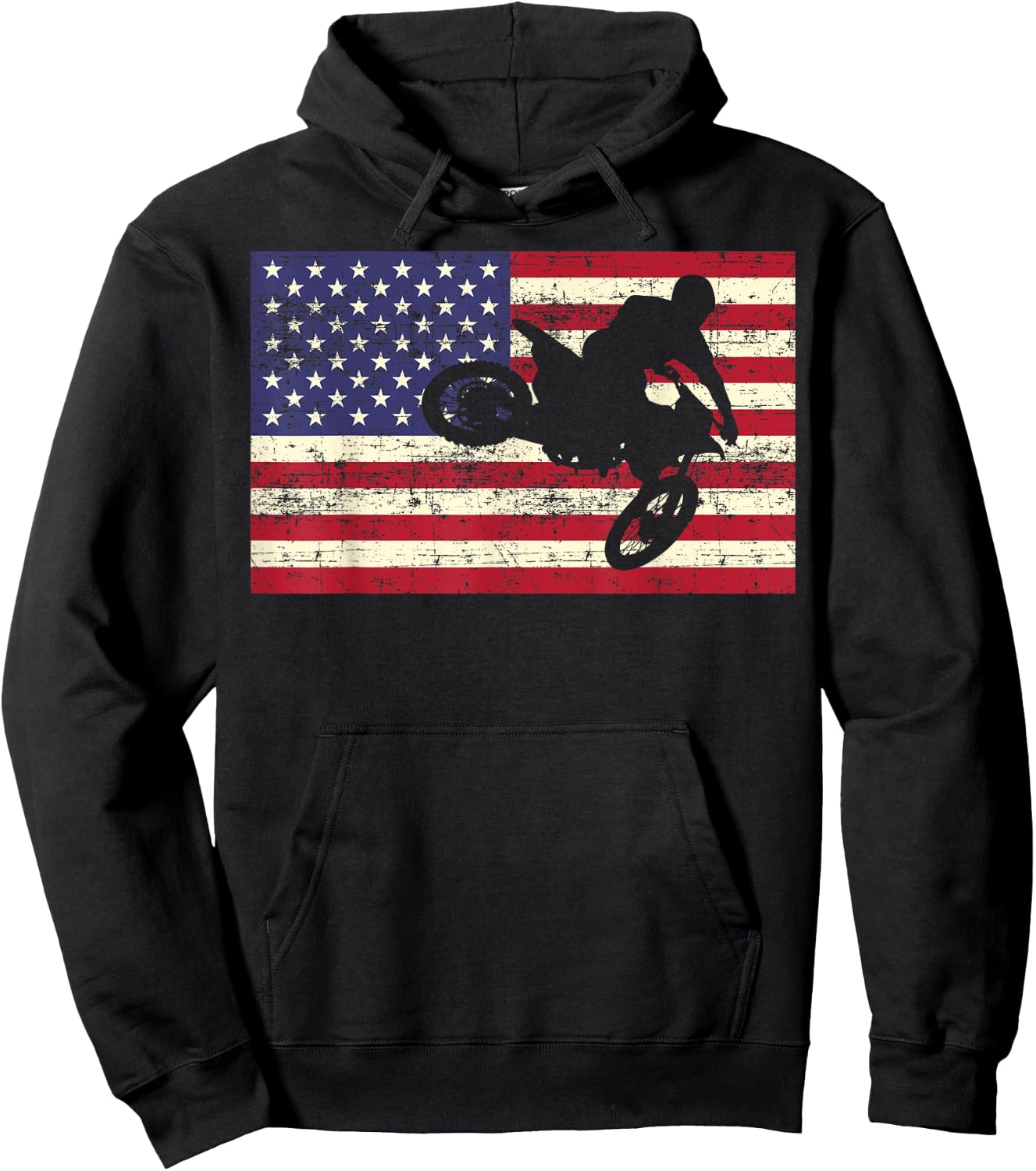 Dirt Bike American Flag | Motocross Enduro Shirt Hoodie - Hoodie | Black