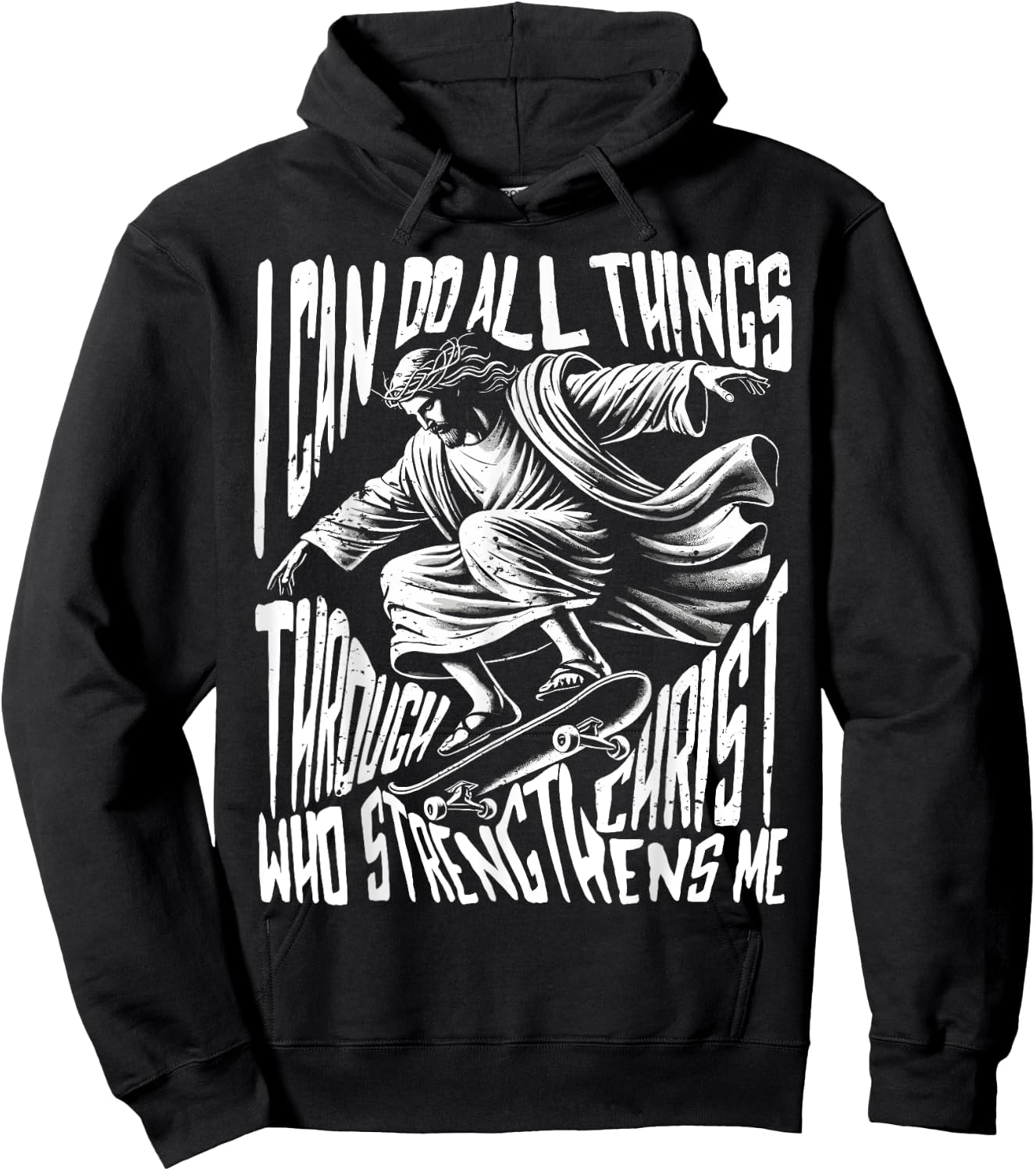 Fun jesus skateboard skateboarding christian through christ Hoodie - Hoodie | Black