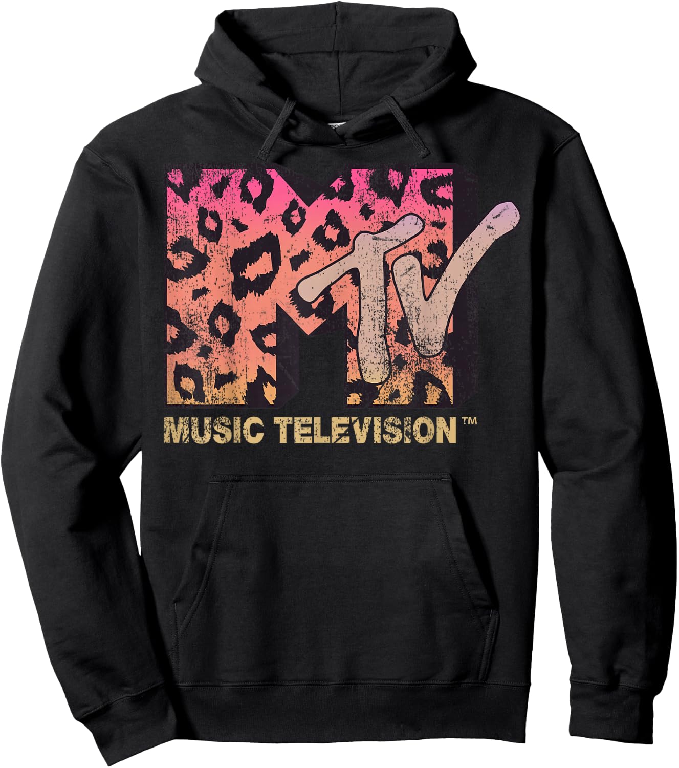 MTV Leopard Print Gradient Logo Small Hoodie - Hoodie | Black