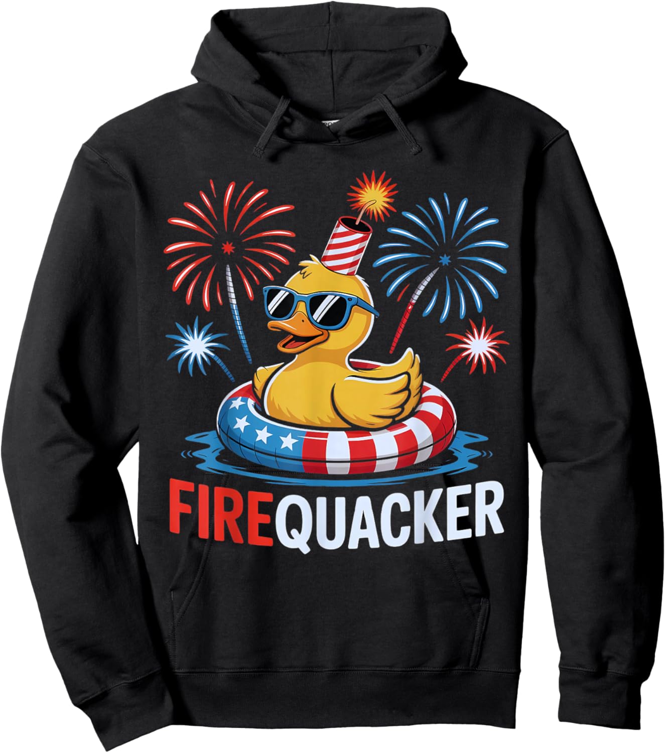 Funny 4th of July Duck Firequacker Patriotic Fourth of July Hoodie - Hoodie | Black