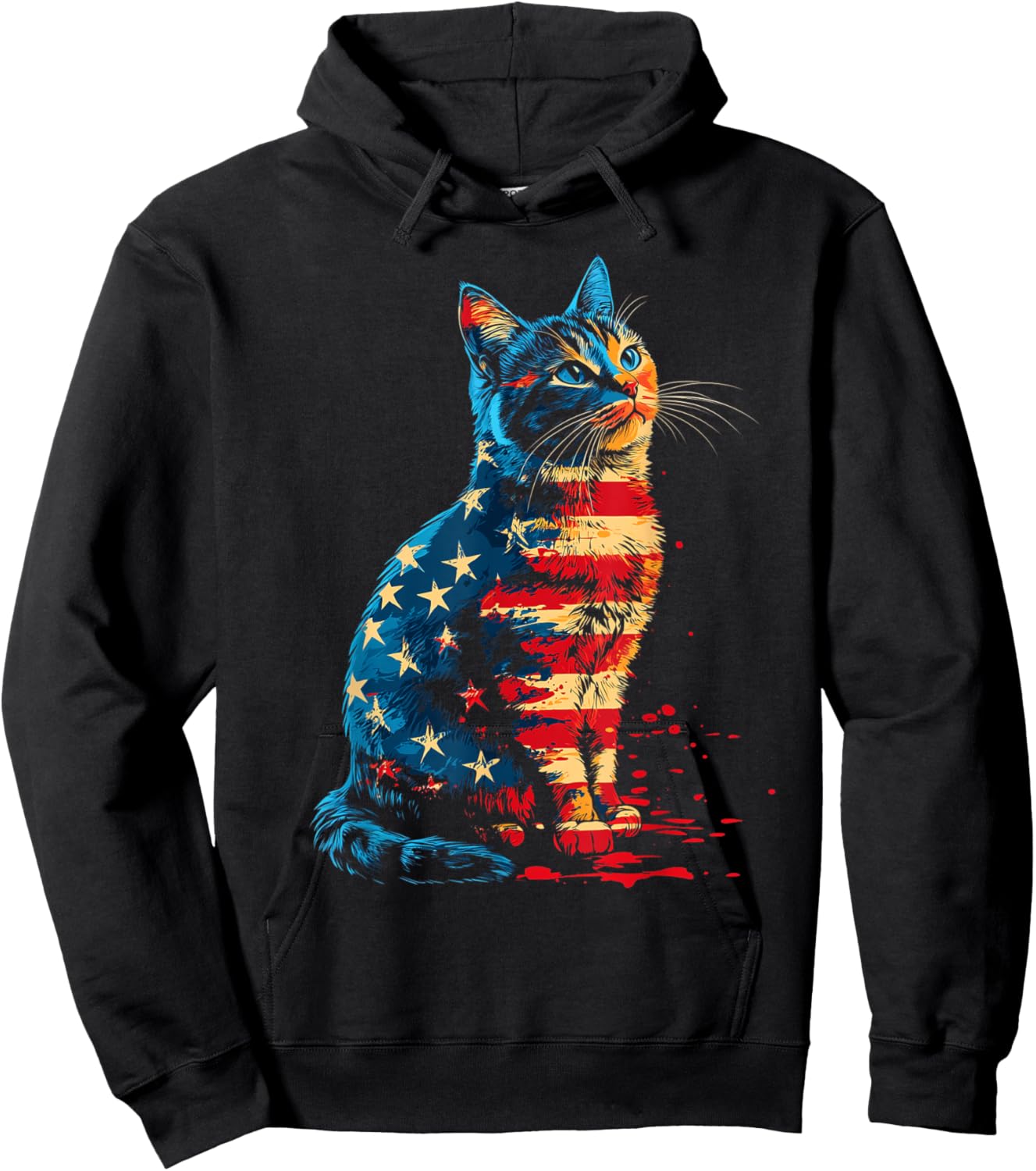 Patriotic Cat American Flag Buffalo 4th Of July Cat Lover Hoodie - Hoodie | Black