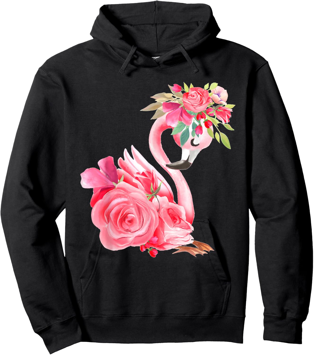 Cute Pink Dreaming Girl Baby Flamingo with Flowers Small Hoodie - Hoodie | Black