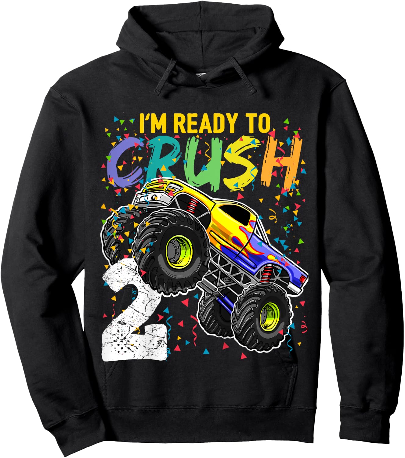 Kids Im Ready to Crush 2 Monster Truck 2nd Birthday Shirt Boys Hoodie - Hoodie | Black