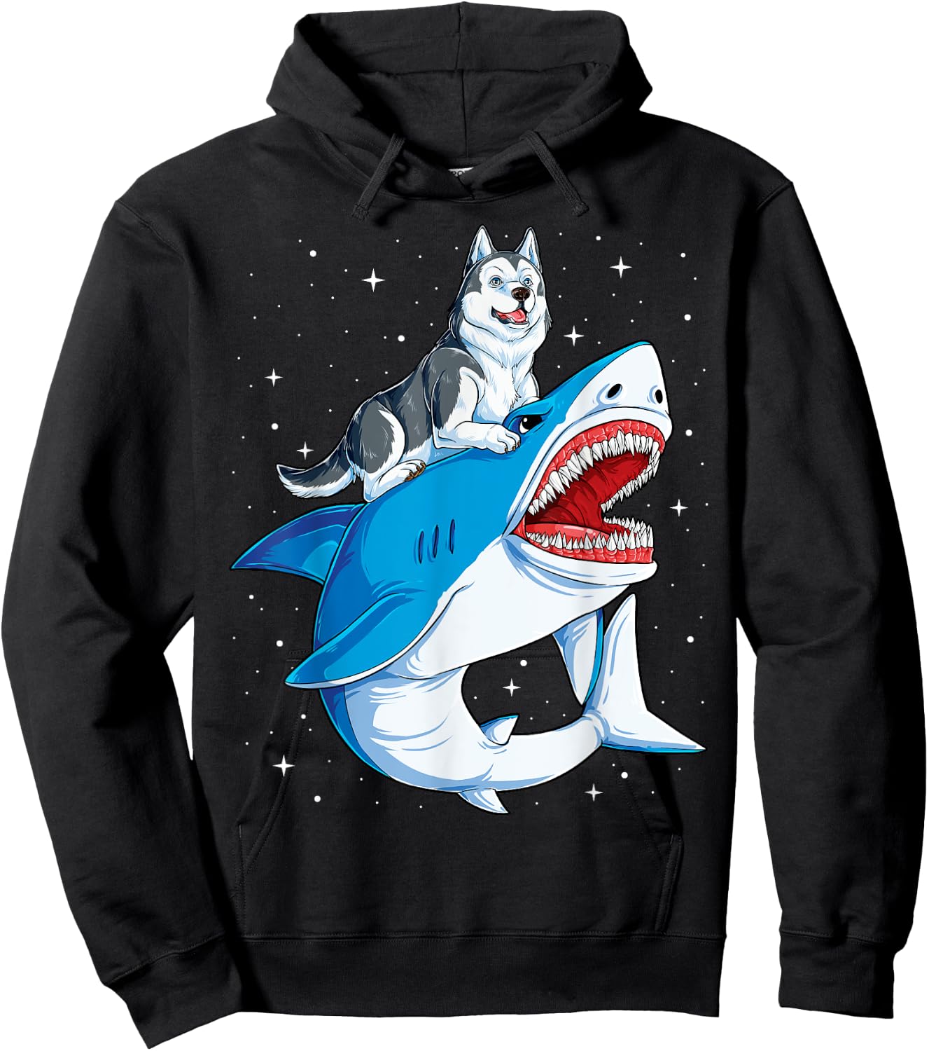 Siberian Husky Shark Jawsome Dog Lover Gifts Space Galaxy Hoodie - Hoodie | Black