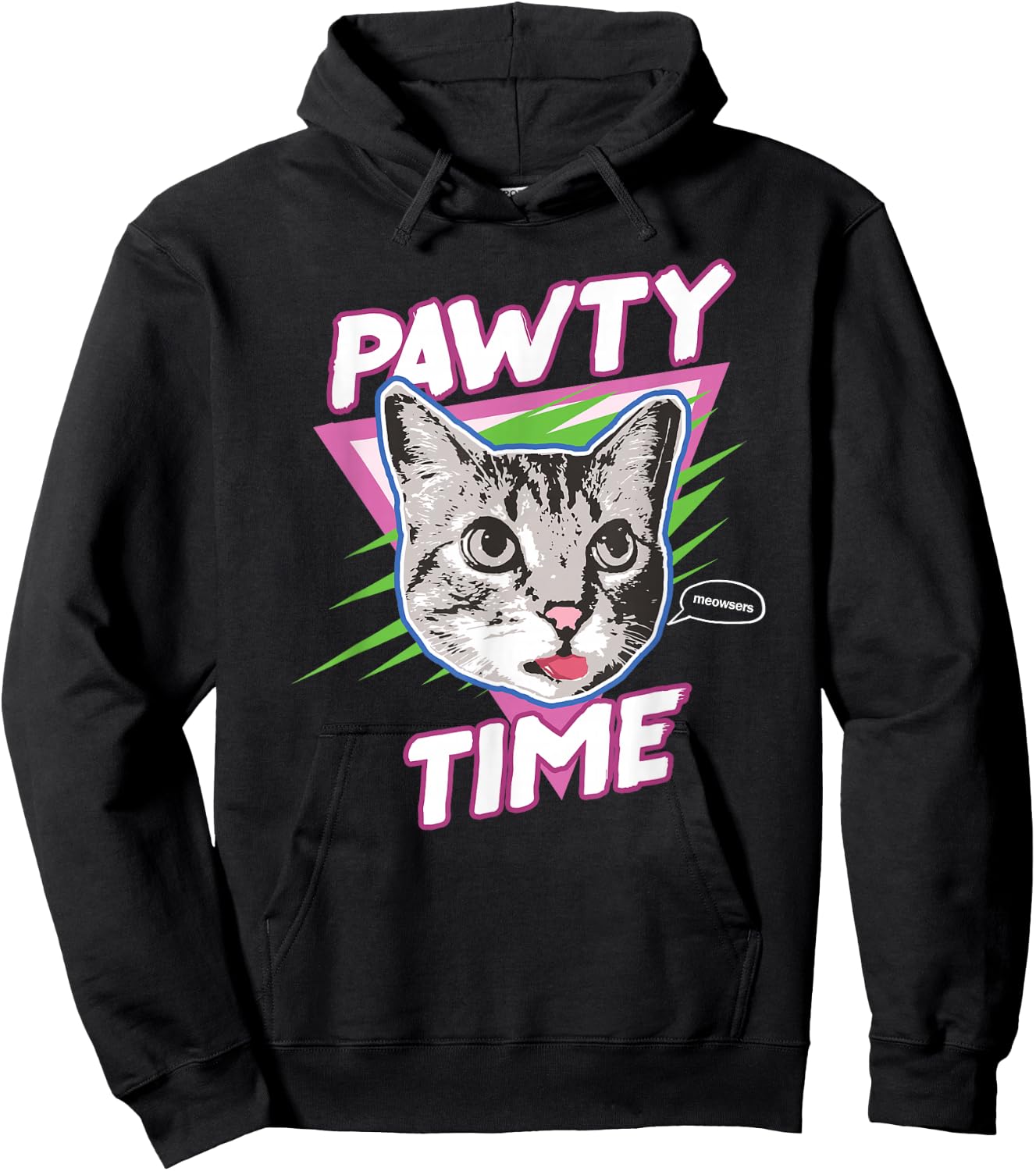 Funny Cat Pawty Time Party Animal Retro Hoodie - Hoodie | Black