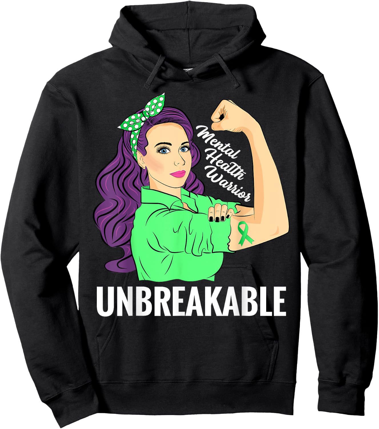 Mental Health Illness Awareness Warrior Unbreakable Hoodie - Hoodie | Black