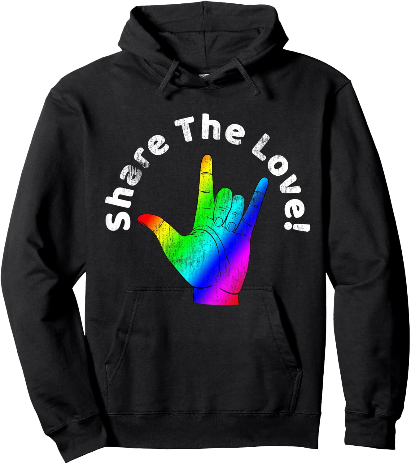 Share The Love Sign Language Rainbow Vintage Hoodie - Hoodie | Black