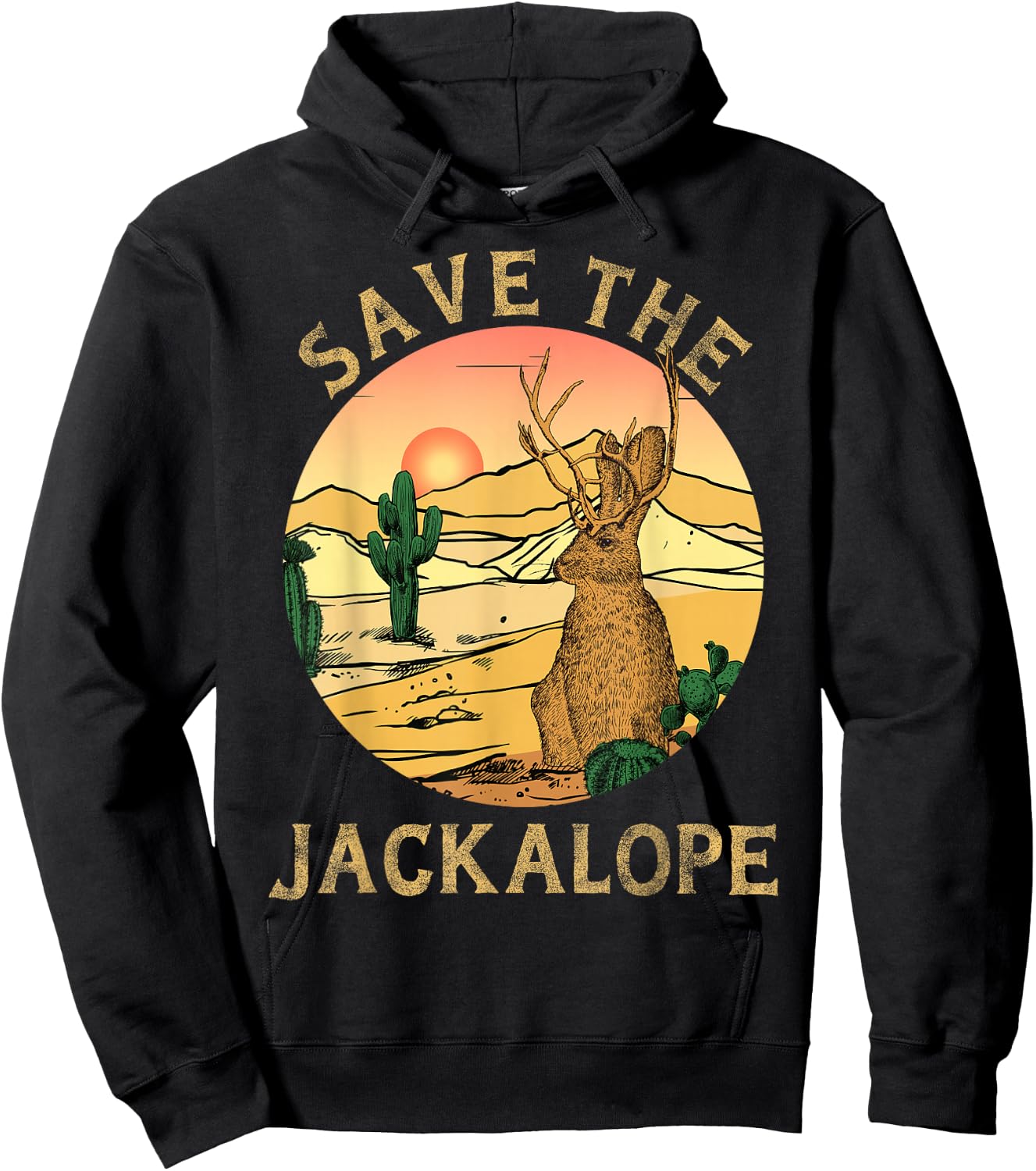 Jackrabbit Desert Cactus Mountain vintage save the Jackalope Hoodie - Hoodie | Black
