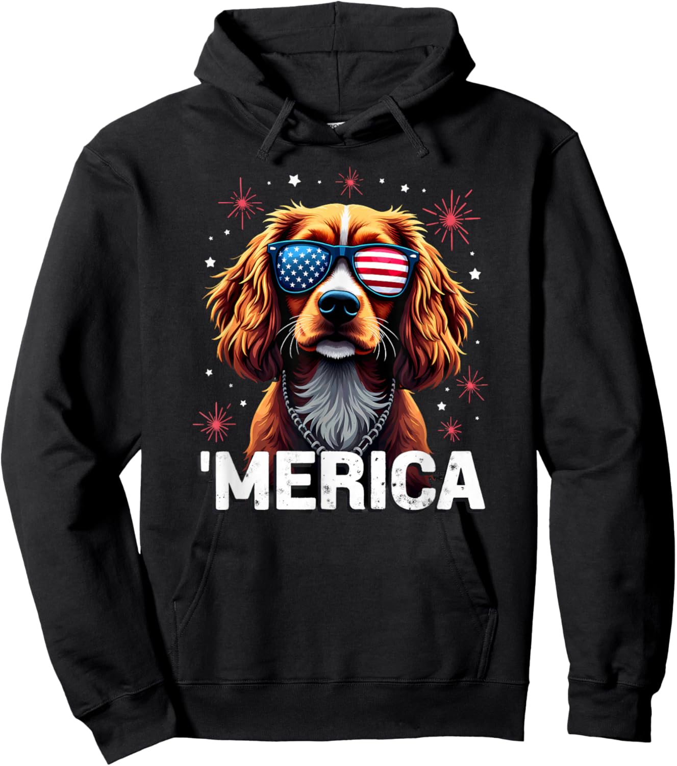 US Flag Cavalier King Charles Sunglasses Merica Hoodie - Hoodie | Black