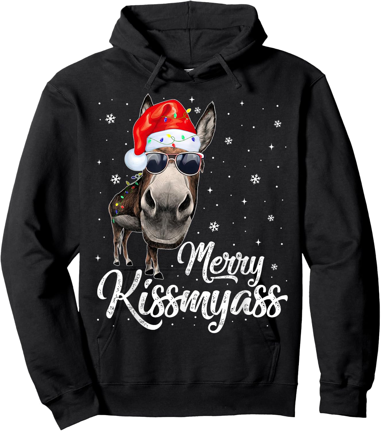 Merry Kissmyass Donkey Sarcastic Xmas Funny Pajama Christmas Hoodie - Hoodie | Black