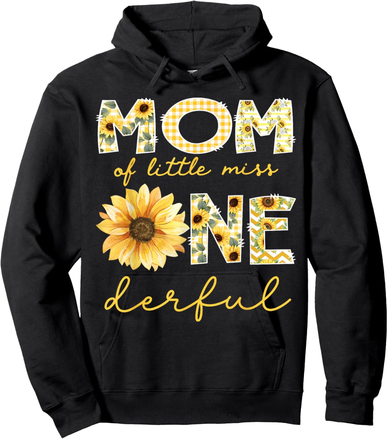 Mom of Little Miss Onederful 1st Birthday Girl Sunflower Hoodie - Hoodie | Black