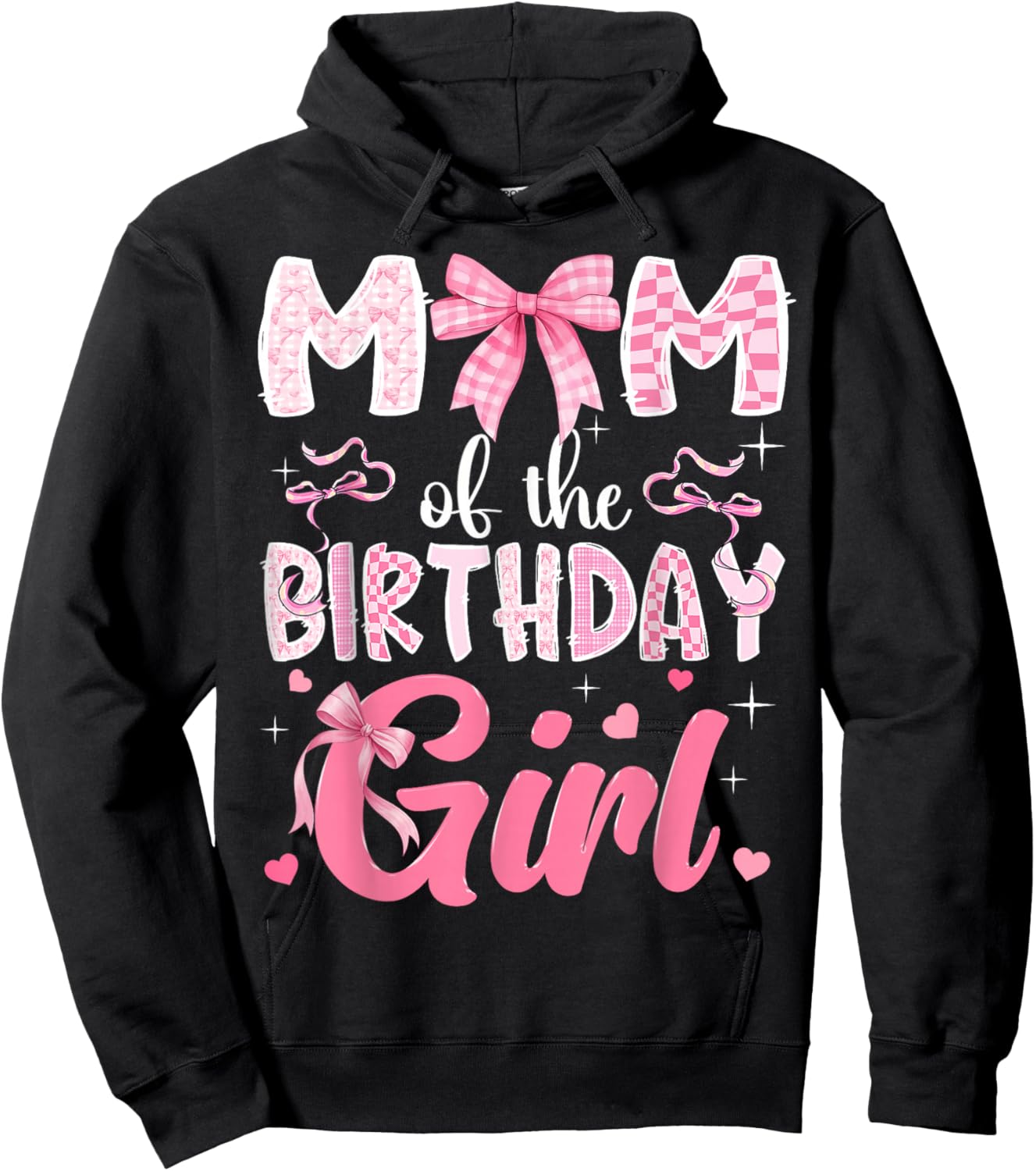 Mom of The Birthday Girl Pink Coquette Bow Family Hoodie - Hoodie | Black