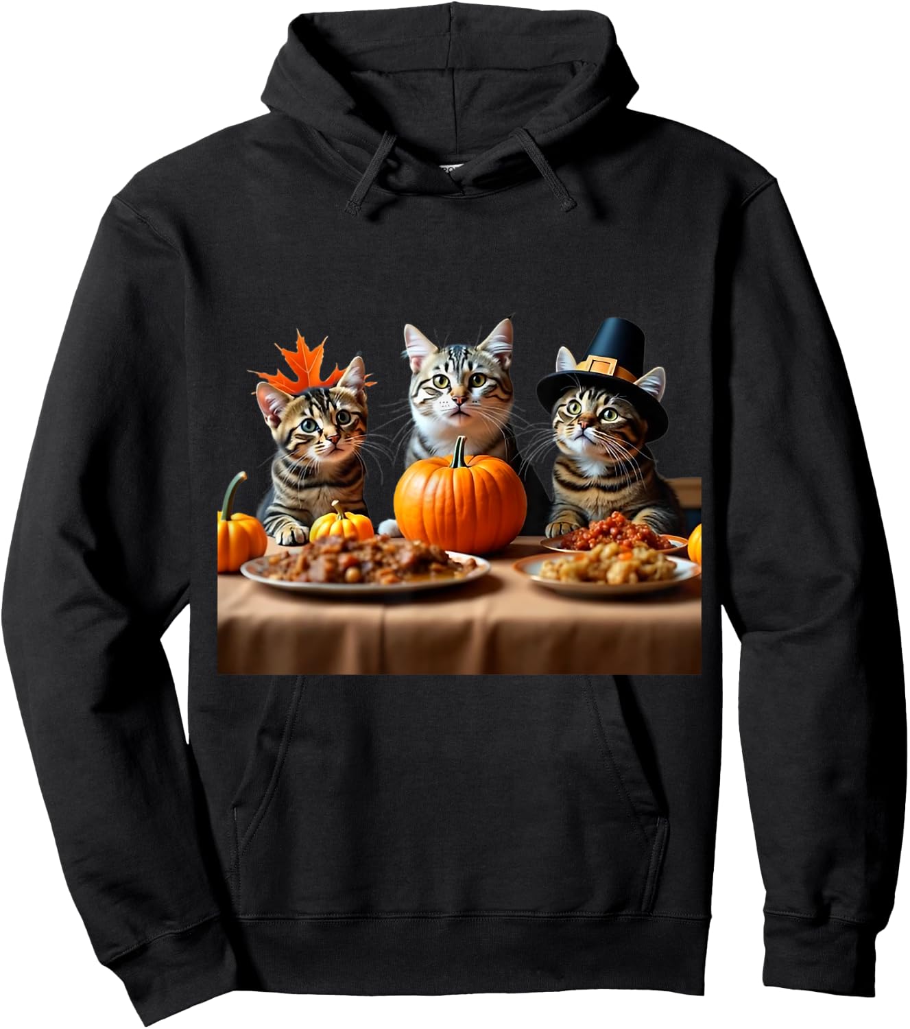Thanksgiving Cats Dinner Feast Vintage Fall Men Women Kids Hoodie - Hoodie | Black