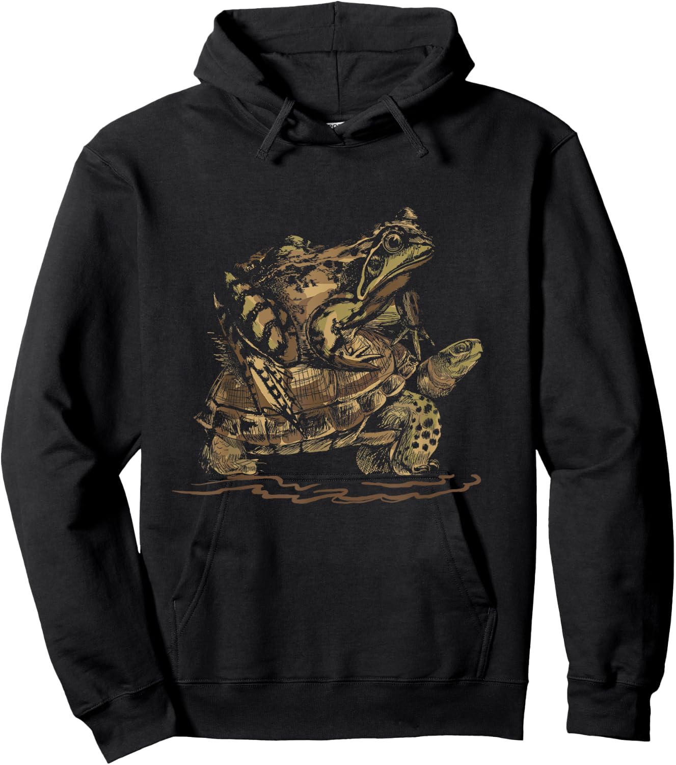 Wildlife Animal Gift Turtle Riding Frog Hoodie - Hoodie | Black