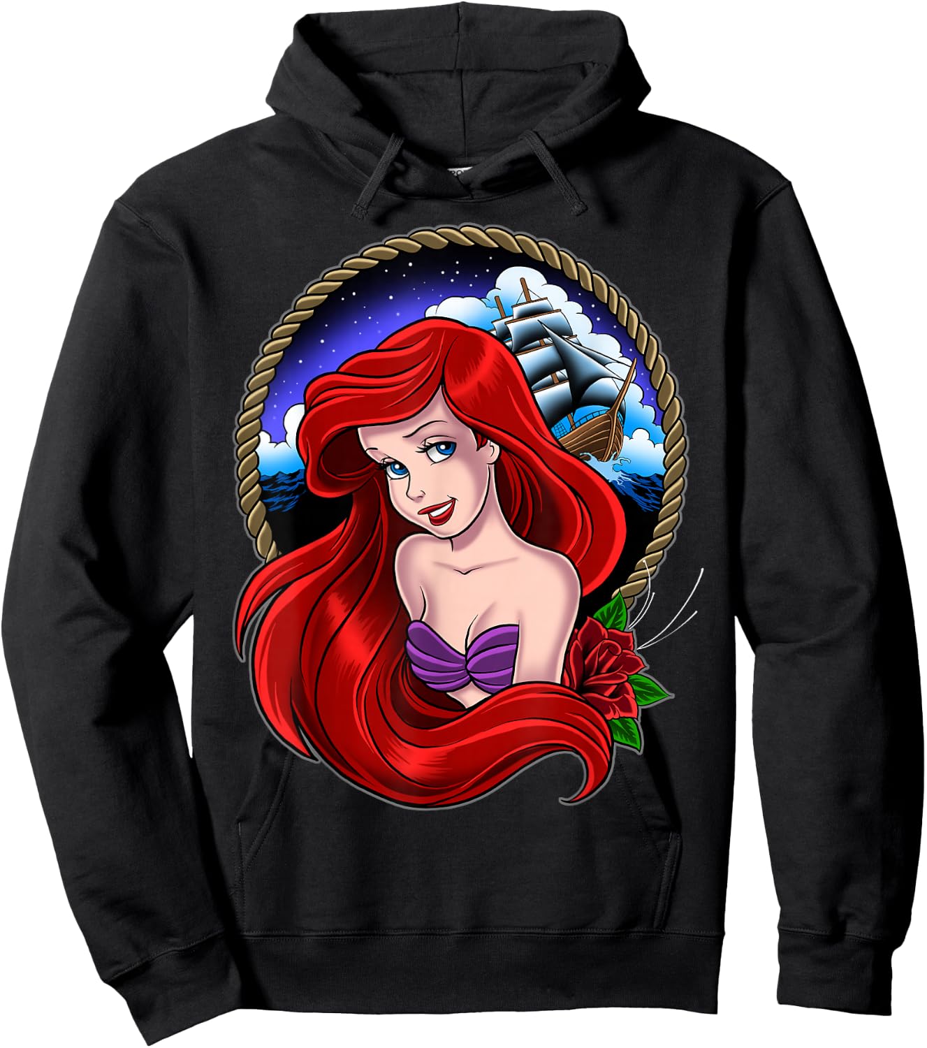 Disney The Little Mermaid Vintage Ariel Sailor Framed Tattoo Hoodie - Hoodie | Black