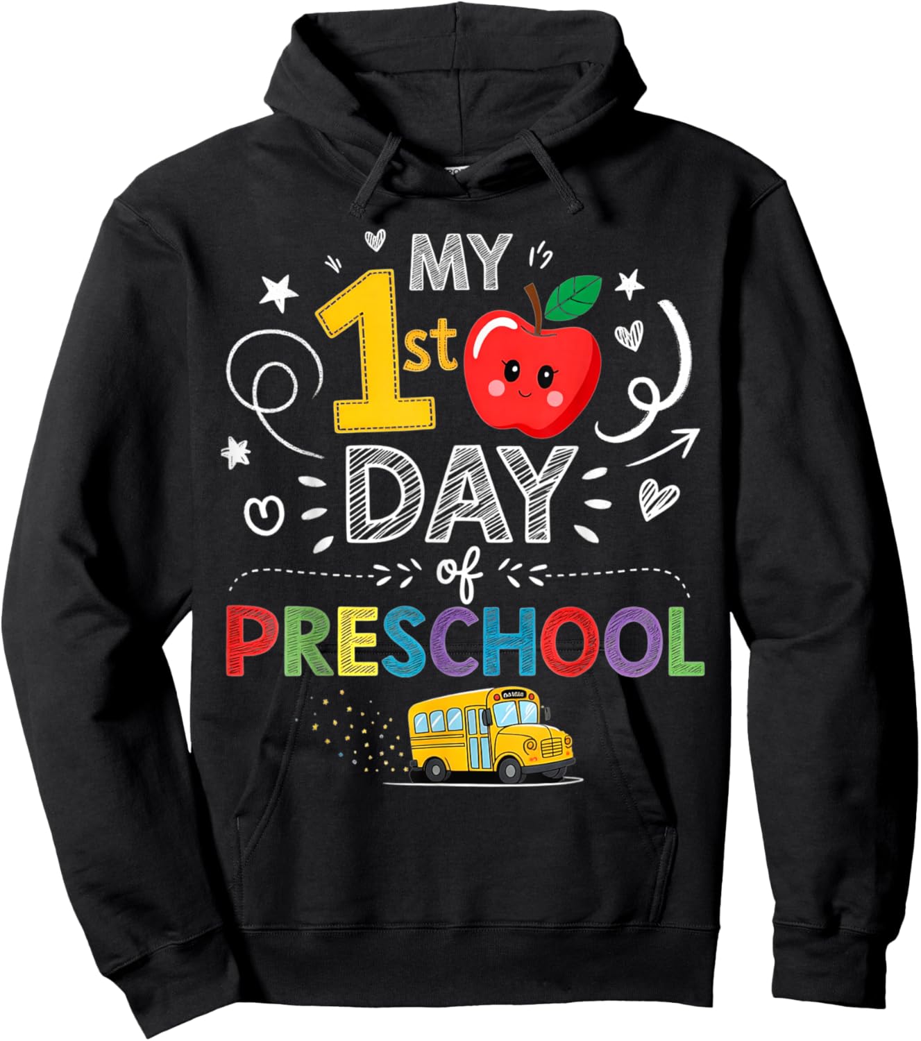 My First Day of Preschool School Bus Apple Kids Girl Boy Hoodie - Hoodie | Black