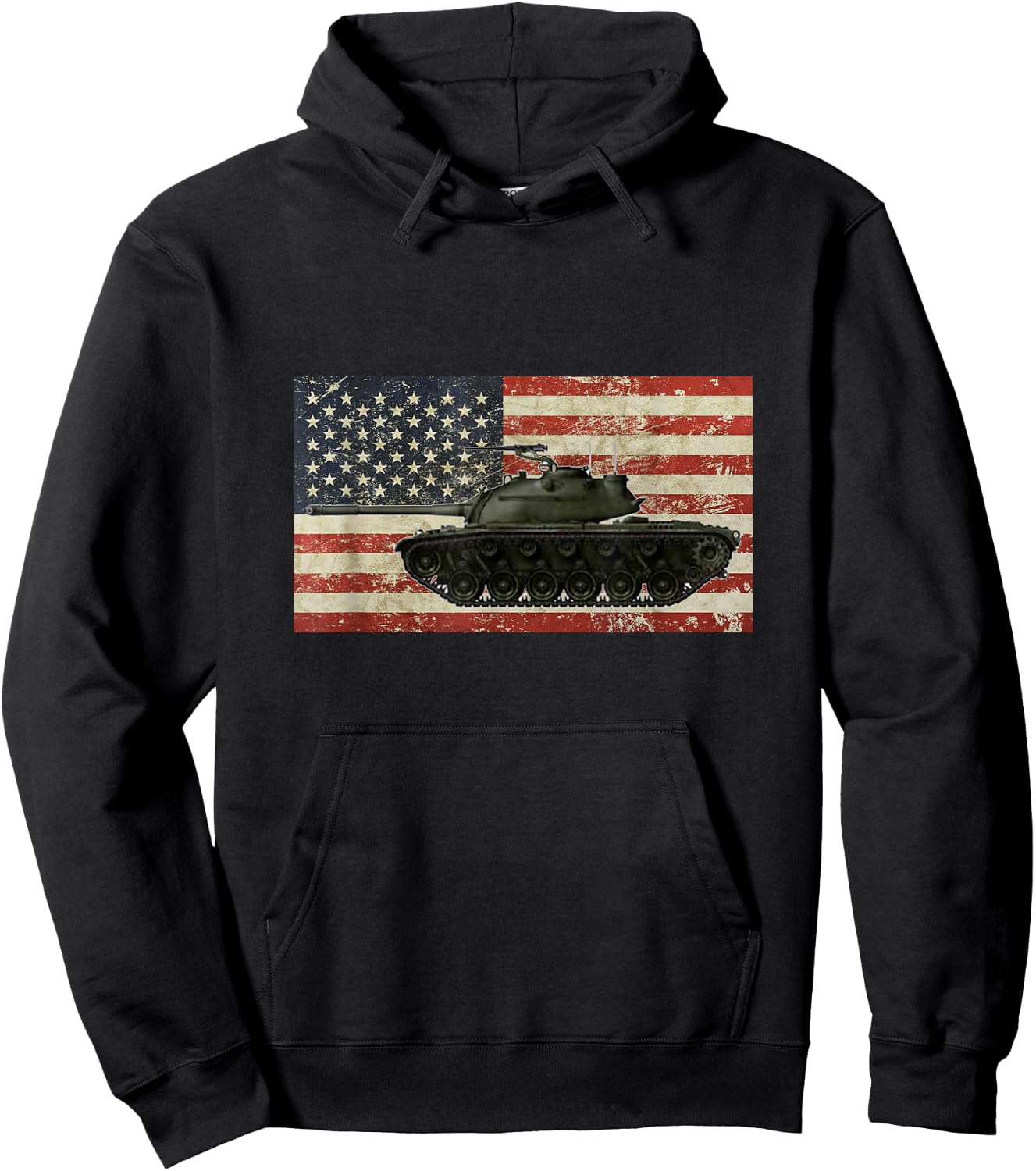 Vintage American USA Flag M48 Patton Tank Army War Vehicle Hoodie - Hoodie | Black